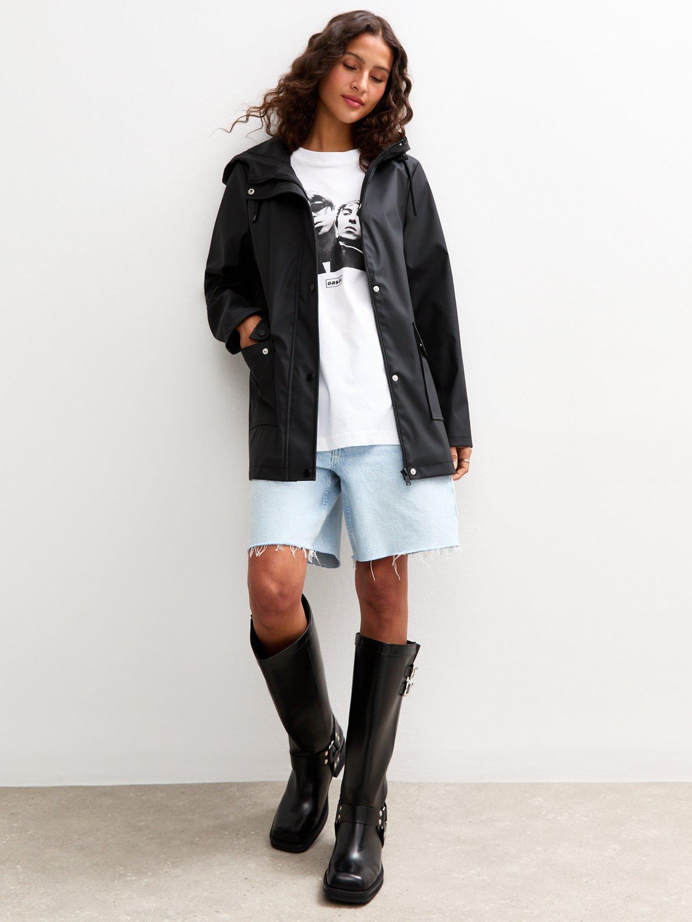 Image 5 of 6 of New Look Water Resistant Drawstring Hood Rain Anorak - Black