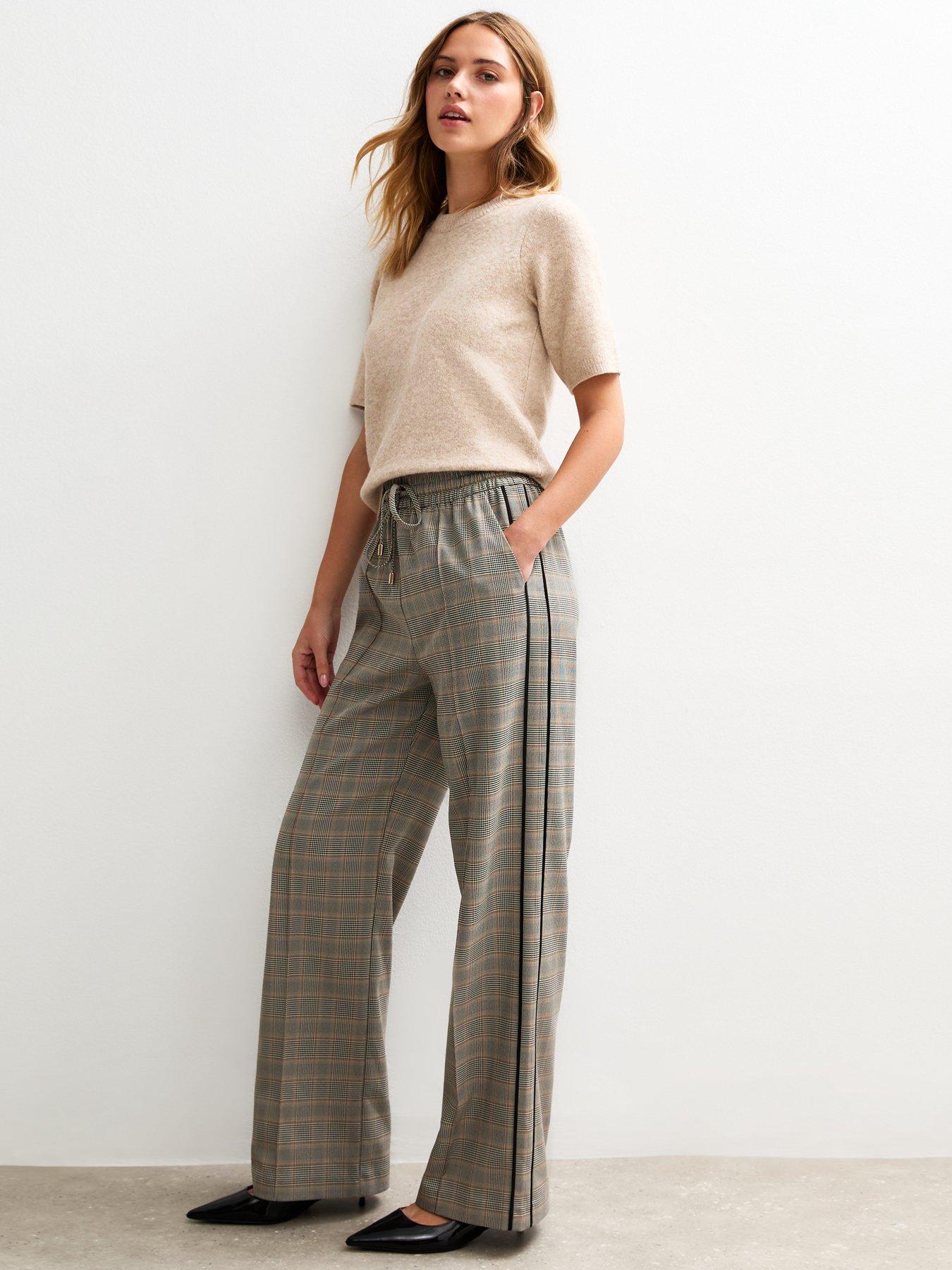 undefined Black Check Side Stripe Wide Leg Trousers