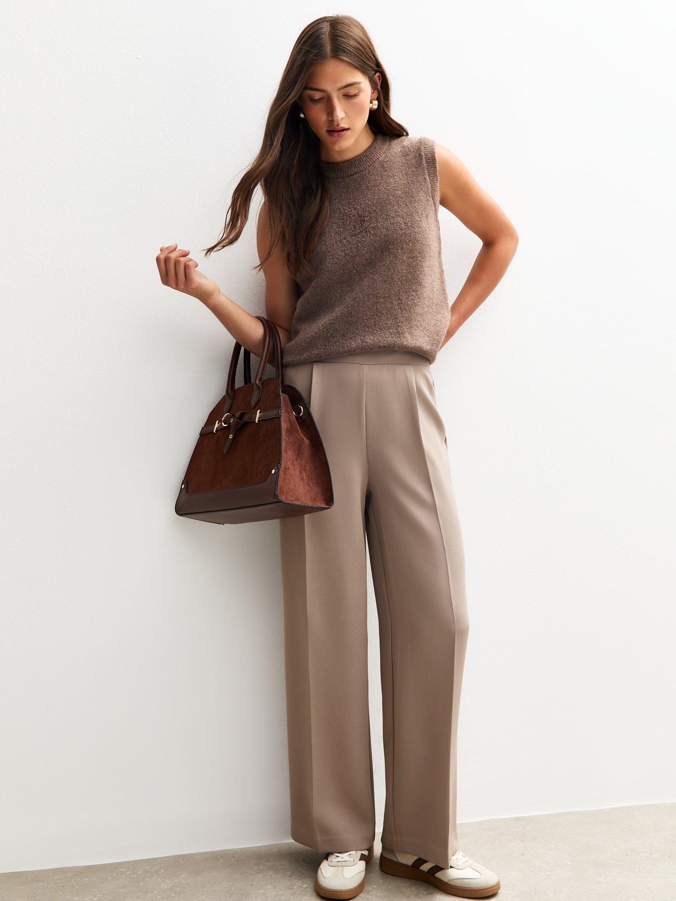 Image 1 of 5 of New Look Mink Pull-On Tailored Trousers - Brown