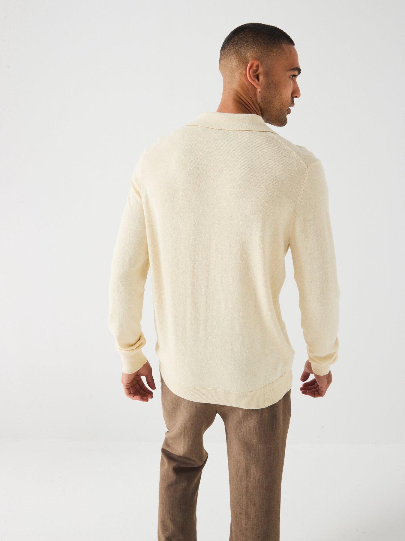 Image 2 of 6 of Lyle & Scott Cotton Merino Football Open Collar Jumper - Cream