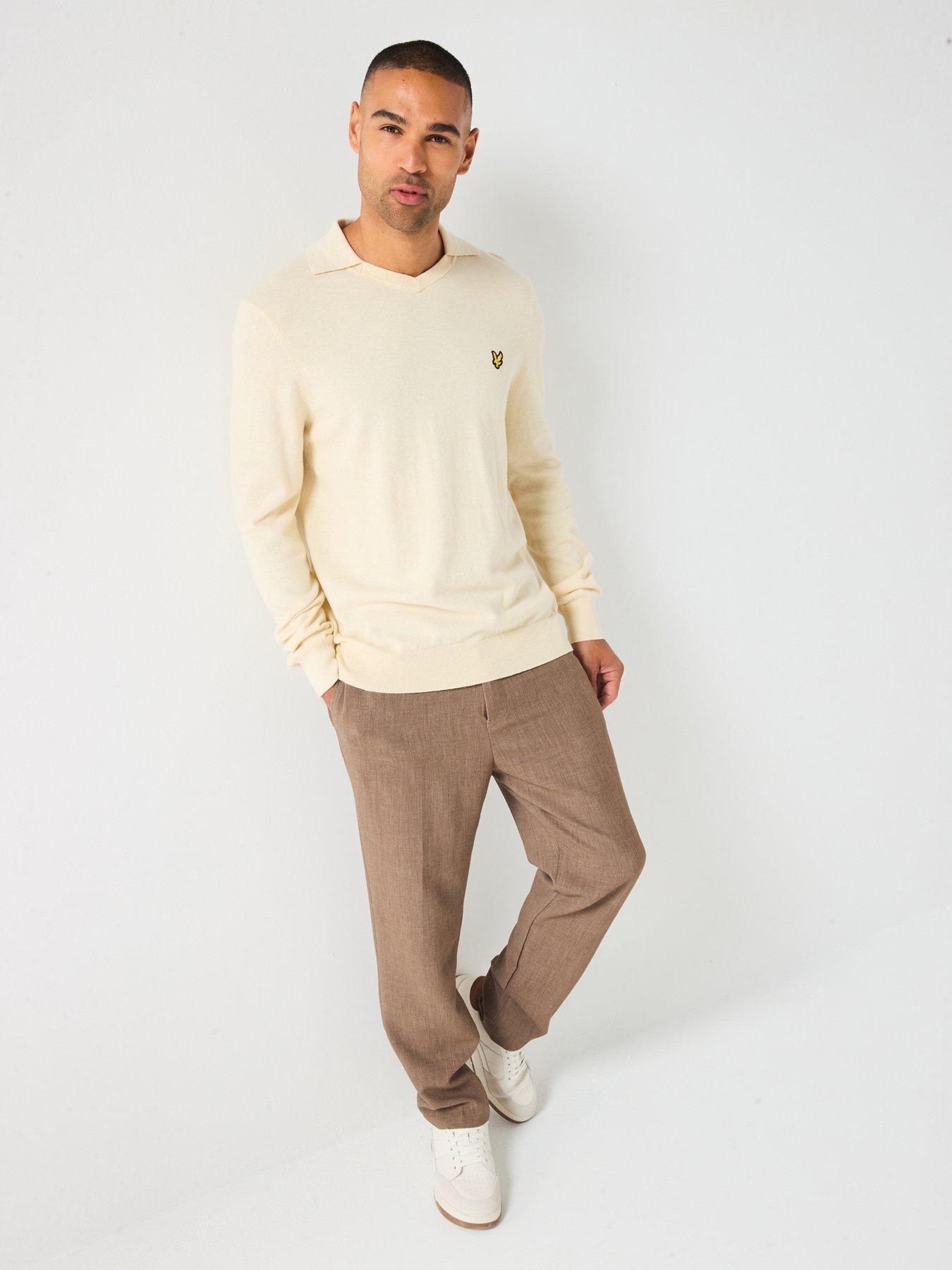Image 3 of 6 of Lyle & Scott Cotton Merino Football Open Collar Jumper - Cream