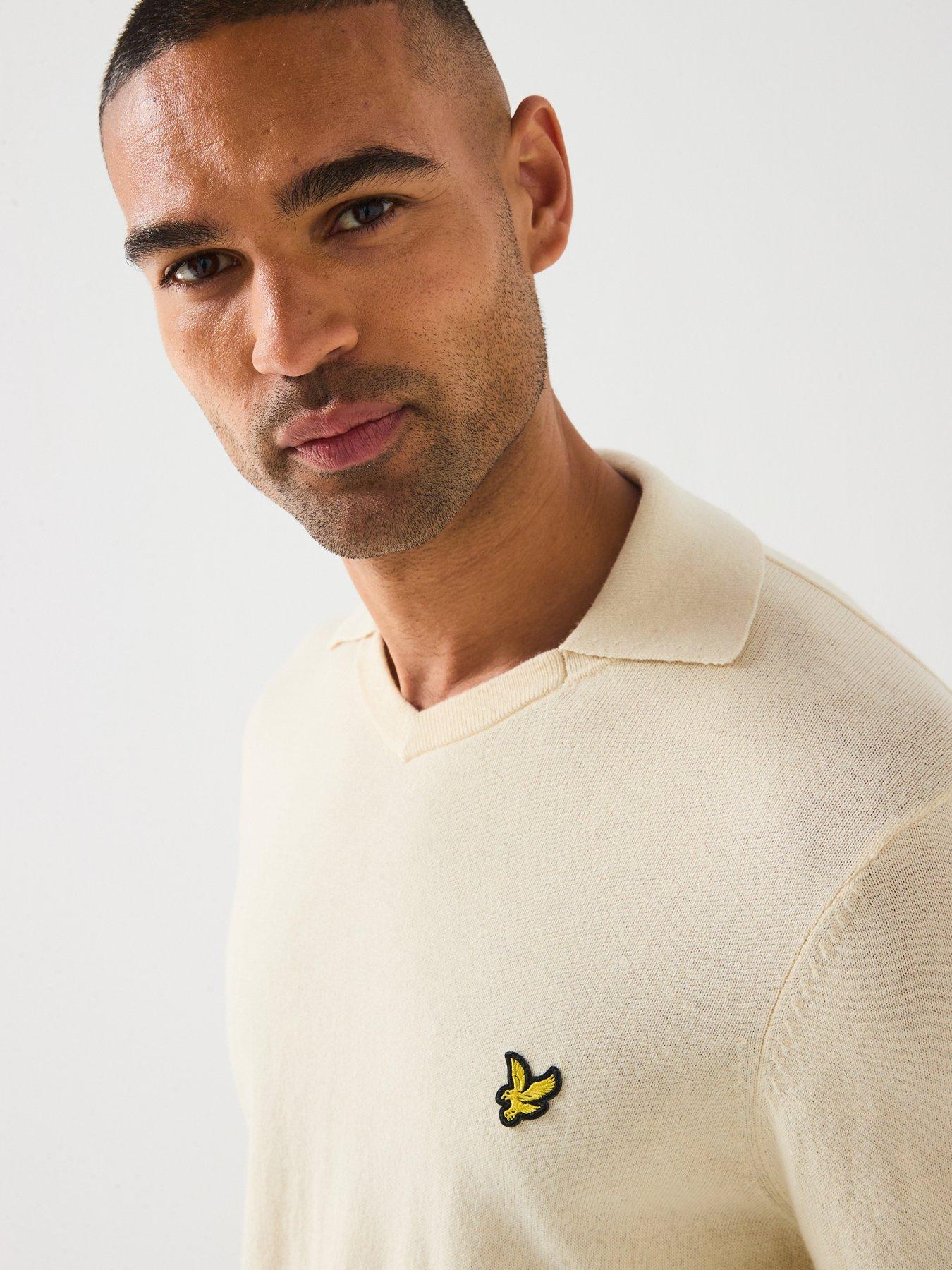 Image 4 of 6 of Lyle & Scott Cotton Merino Football Open Collar Jumper - Cream