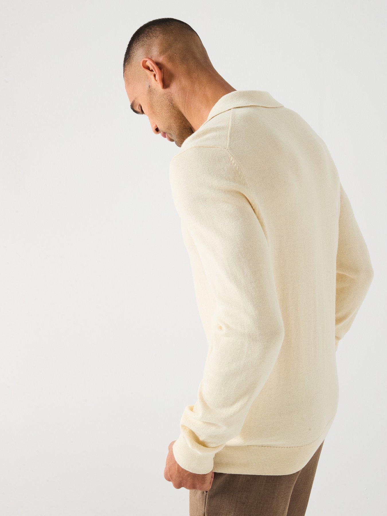 Image 6 of 6 of Lyle & Scott Cotton Merino Football Open Collar Jumper - Cream