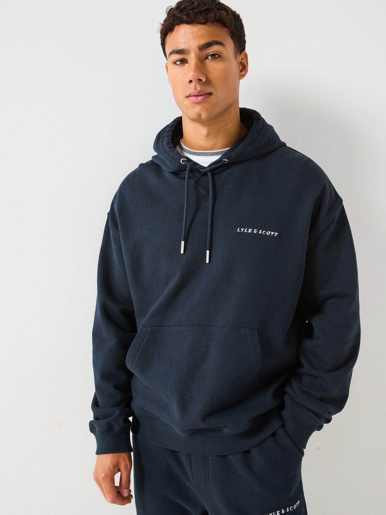Lyle & Scott Script Brushback Heavyweight Relaxed Pullover Hoodie- Navy