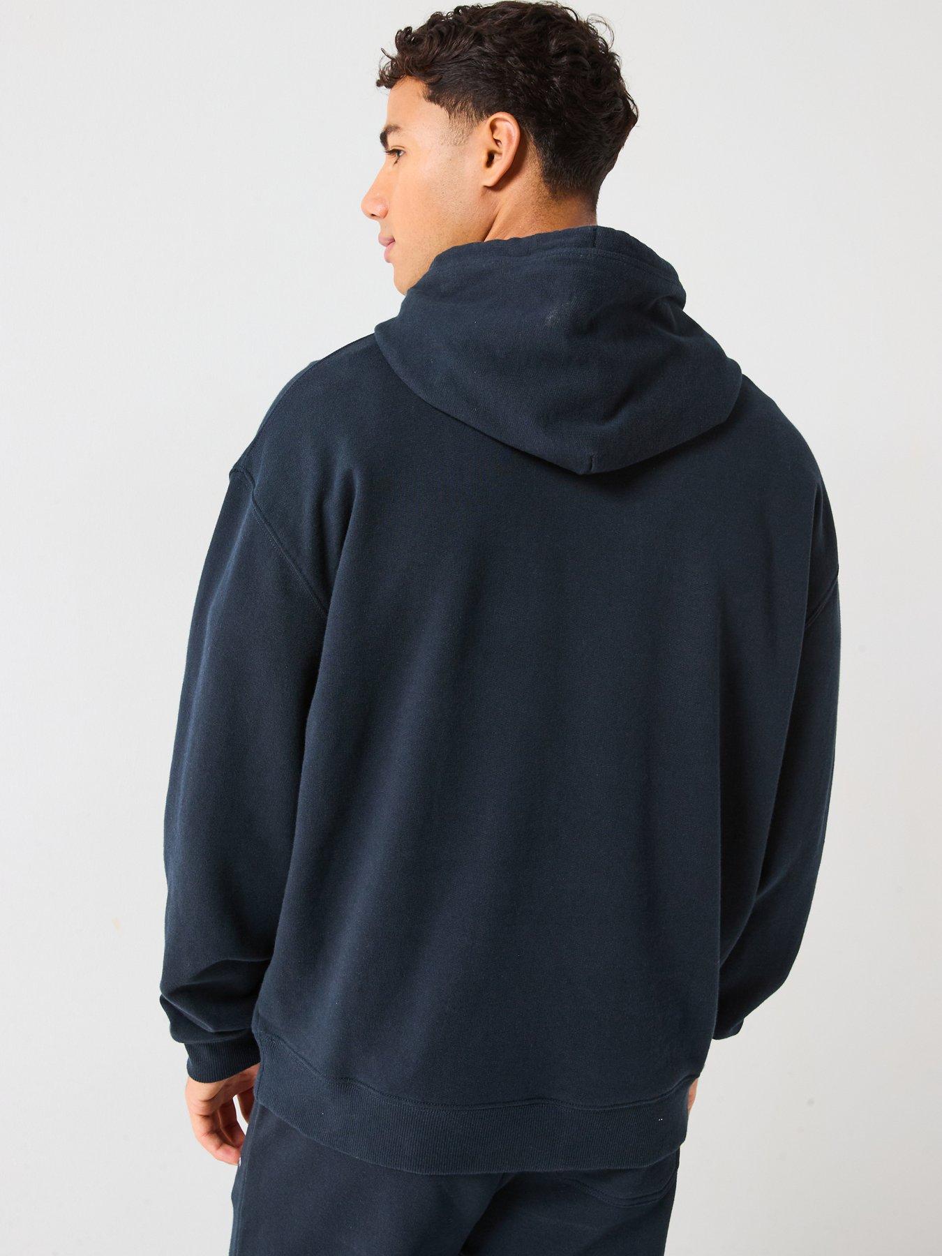  image of lyle-scott-script-brushback-heavyweight-relaxed-pullover-hoodie--navy