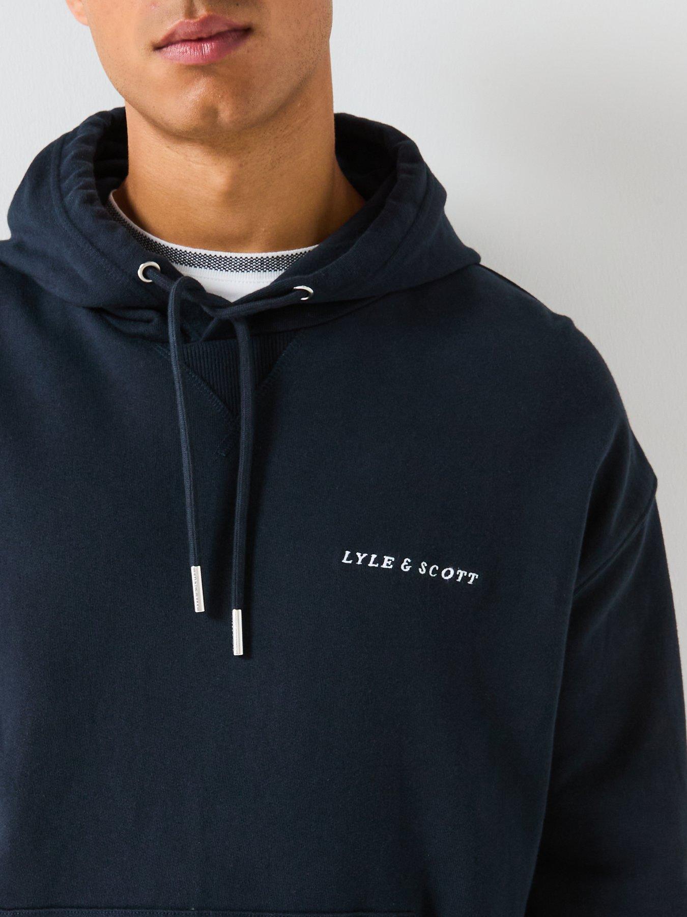  image of lyle-scott-script-brushback-heavyweight-relaxed-pullover-hoodie--navy