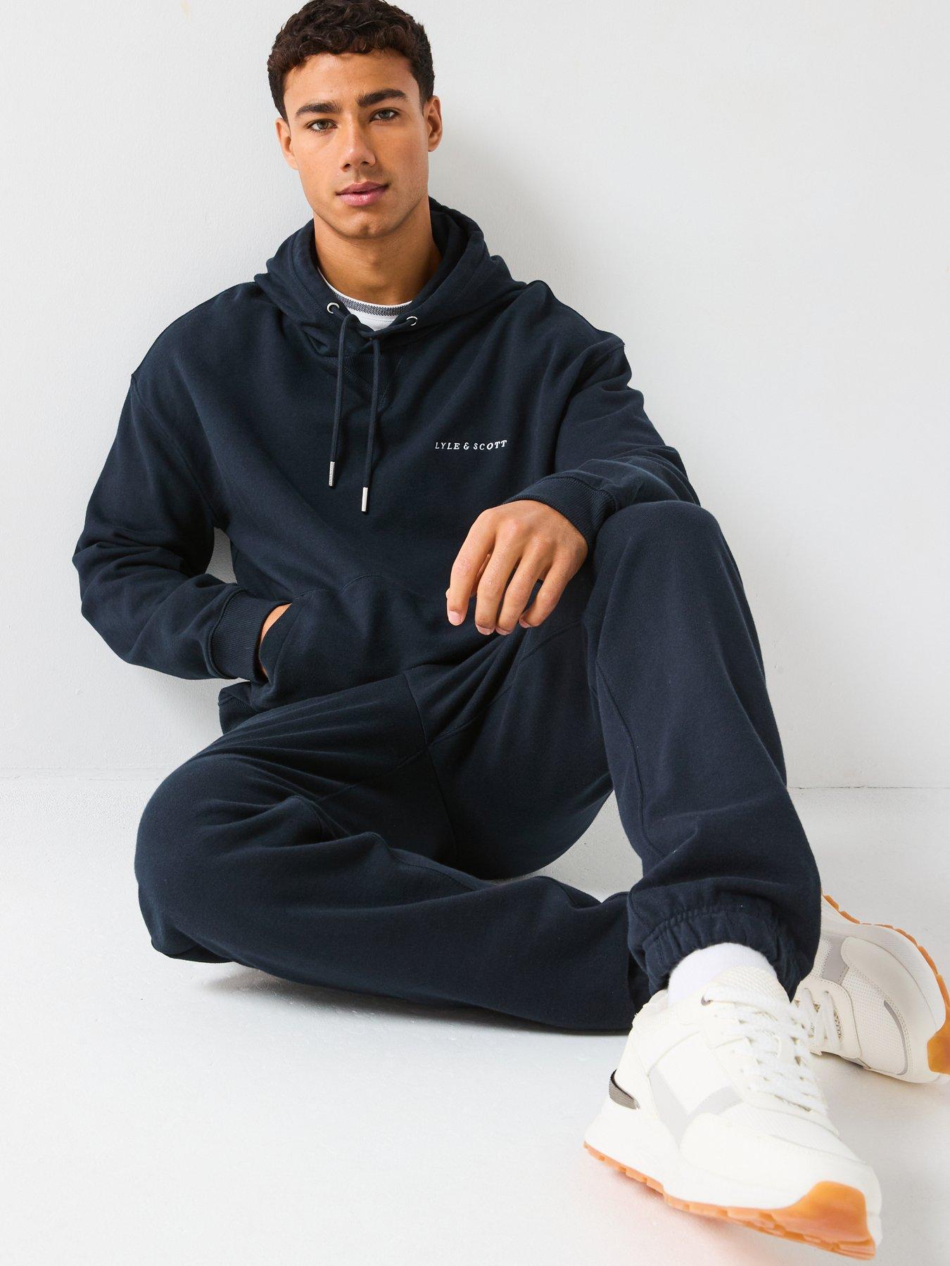  image of lyle-scott-script-brushback-heavyweight-relaxed-pullover-hoodie--navy