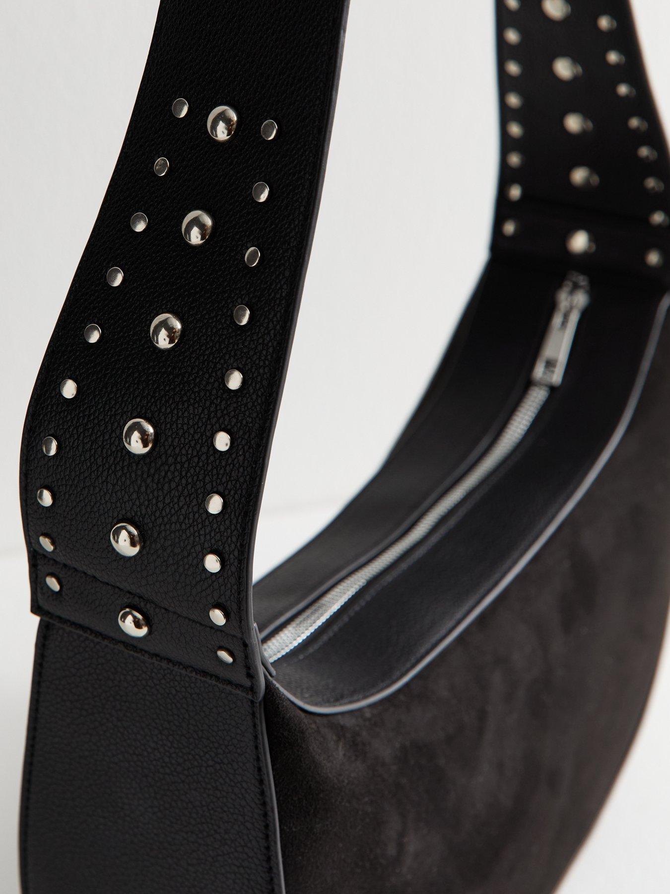 Image 4 of 5 of New Look Faux Suede Studded Strap Sling Crossbody Bag - Black