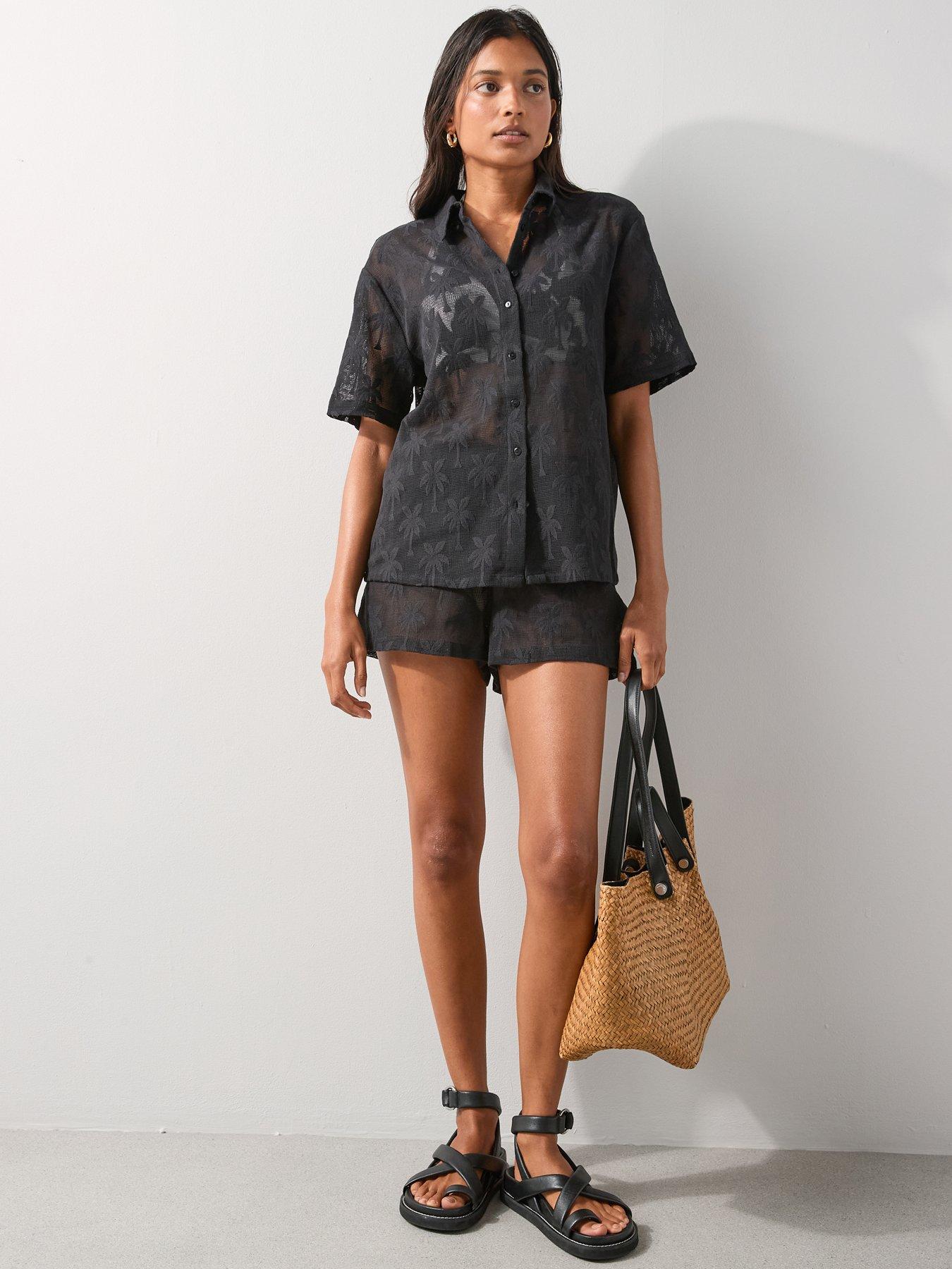  image of the-very-collection-palm-tree-beach-shirt-black