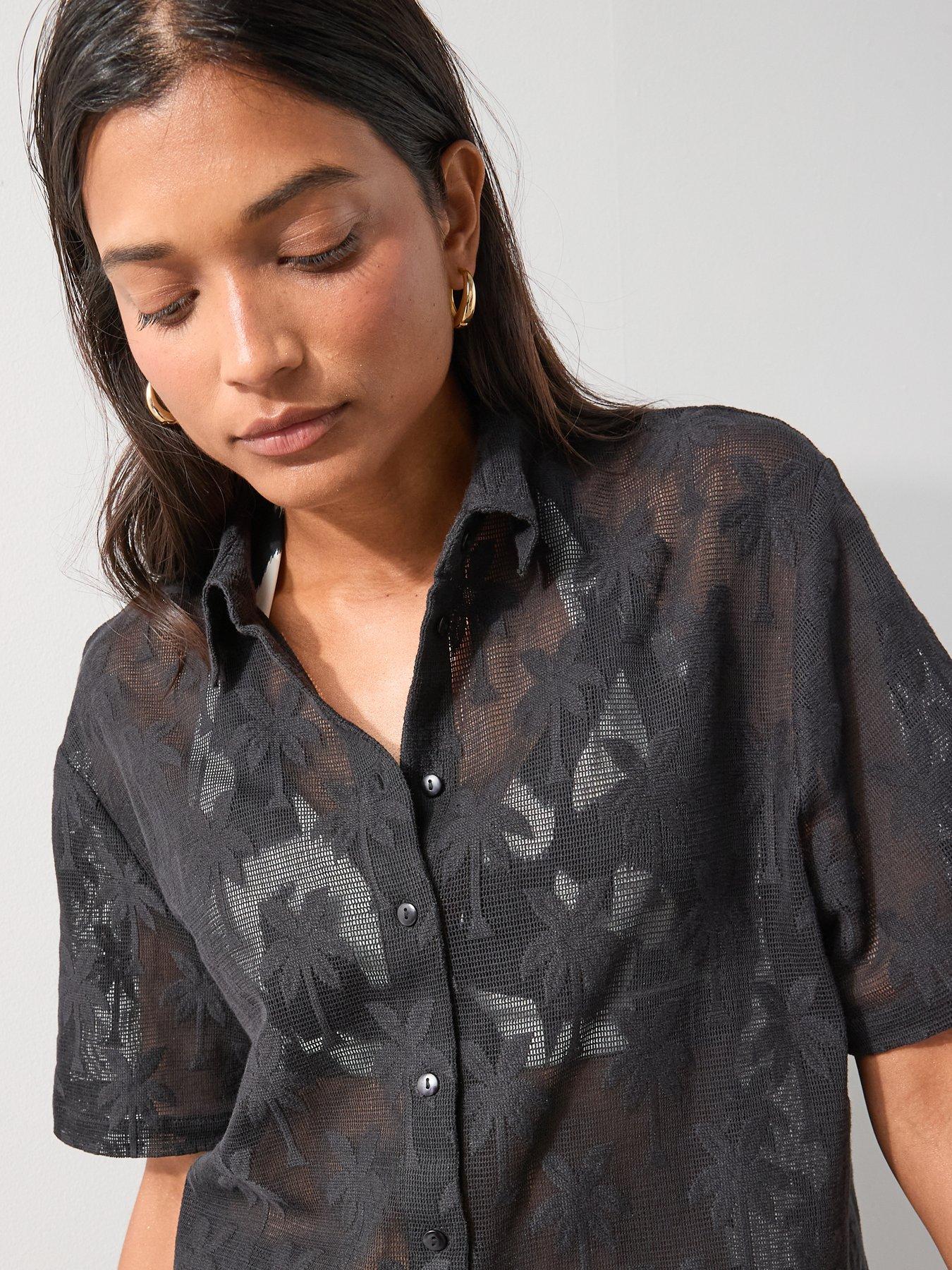  image of the-very-collection-palm-tree-beach-shirt-black