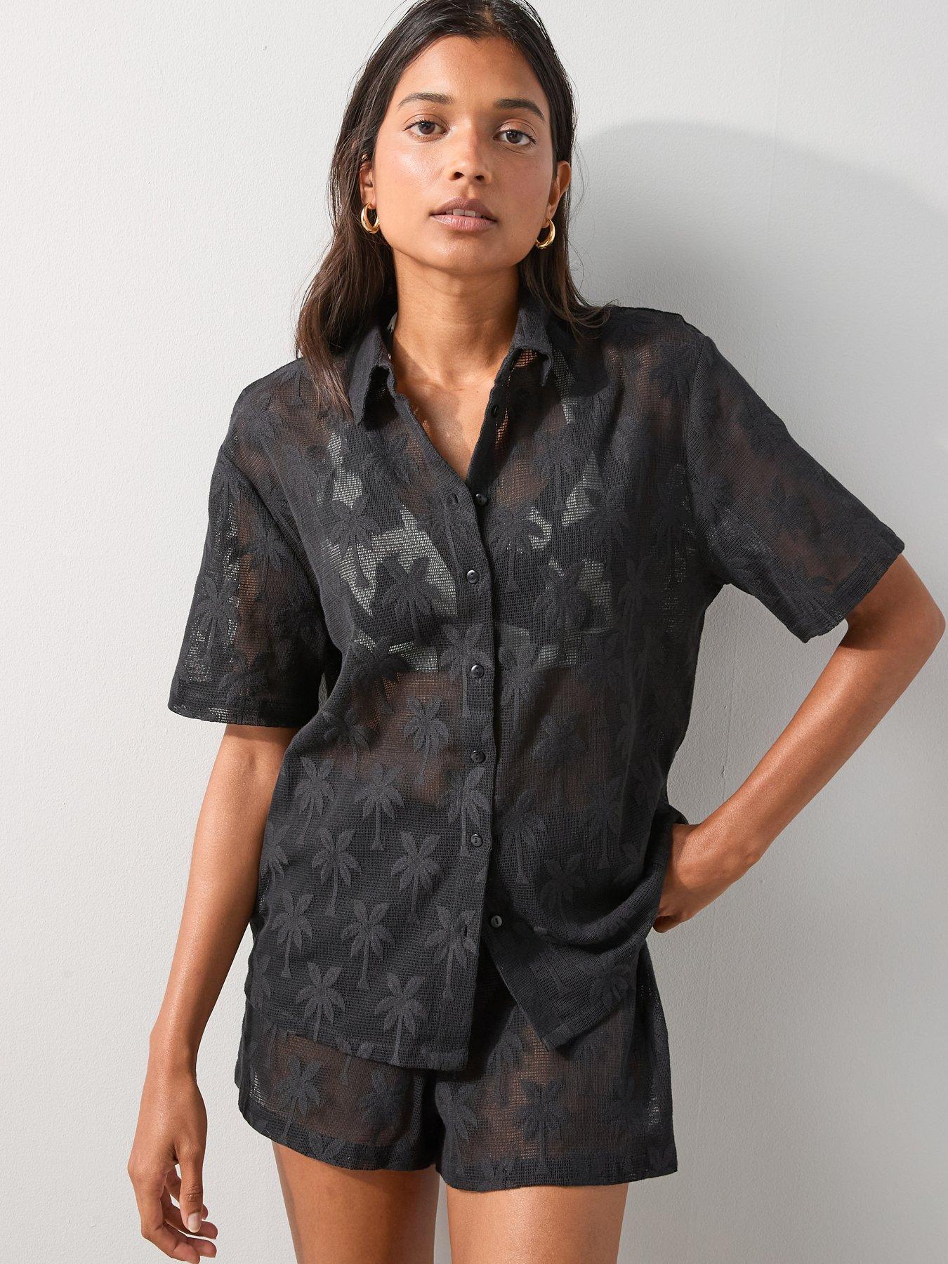  image of the-very-collection-palm-tree-beach-shirt-black
