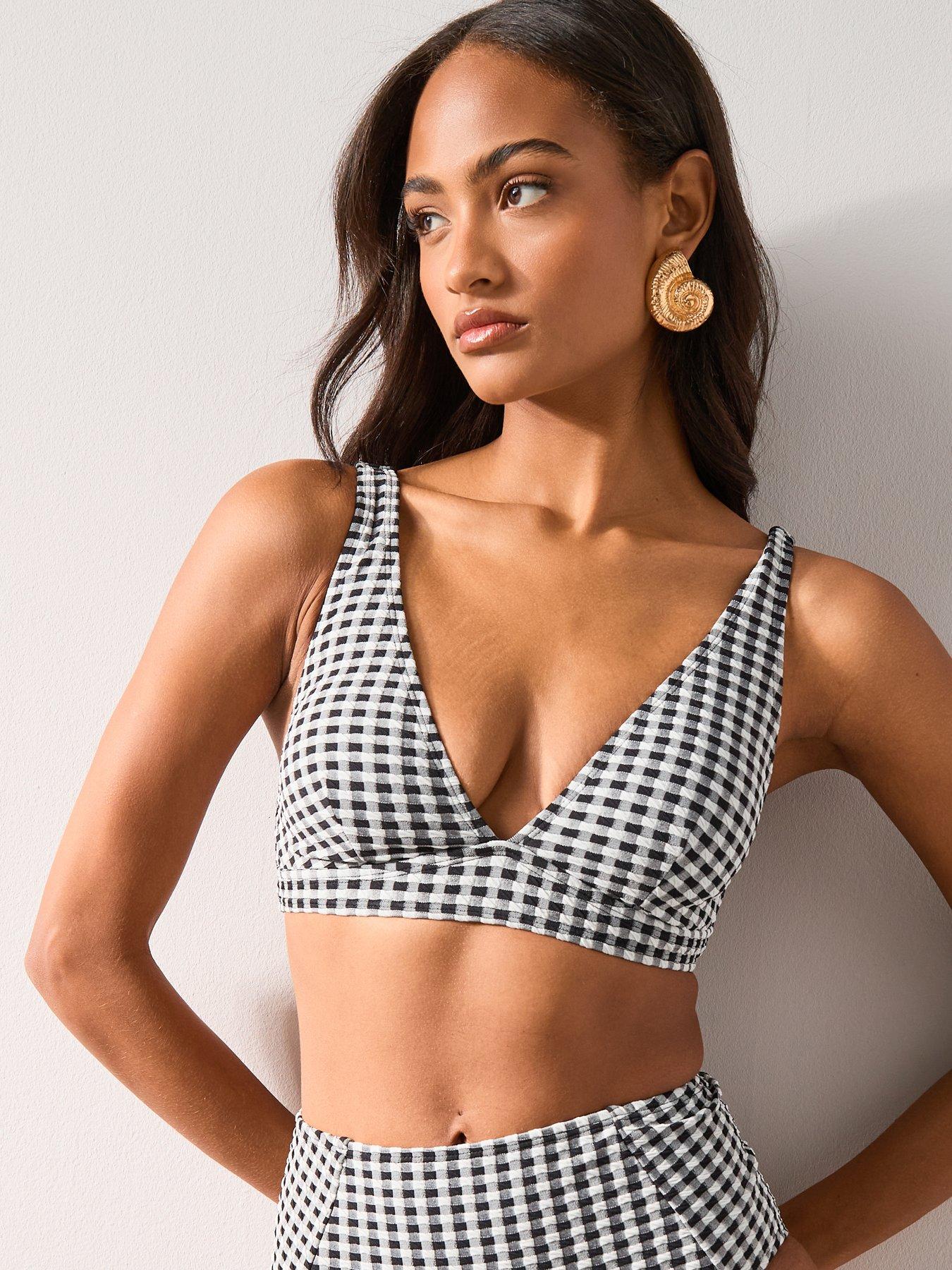 Image 4 of 7 of The Very Collection Gingham Bikini Top - Black