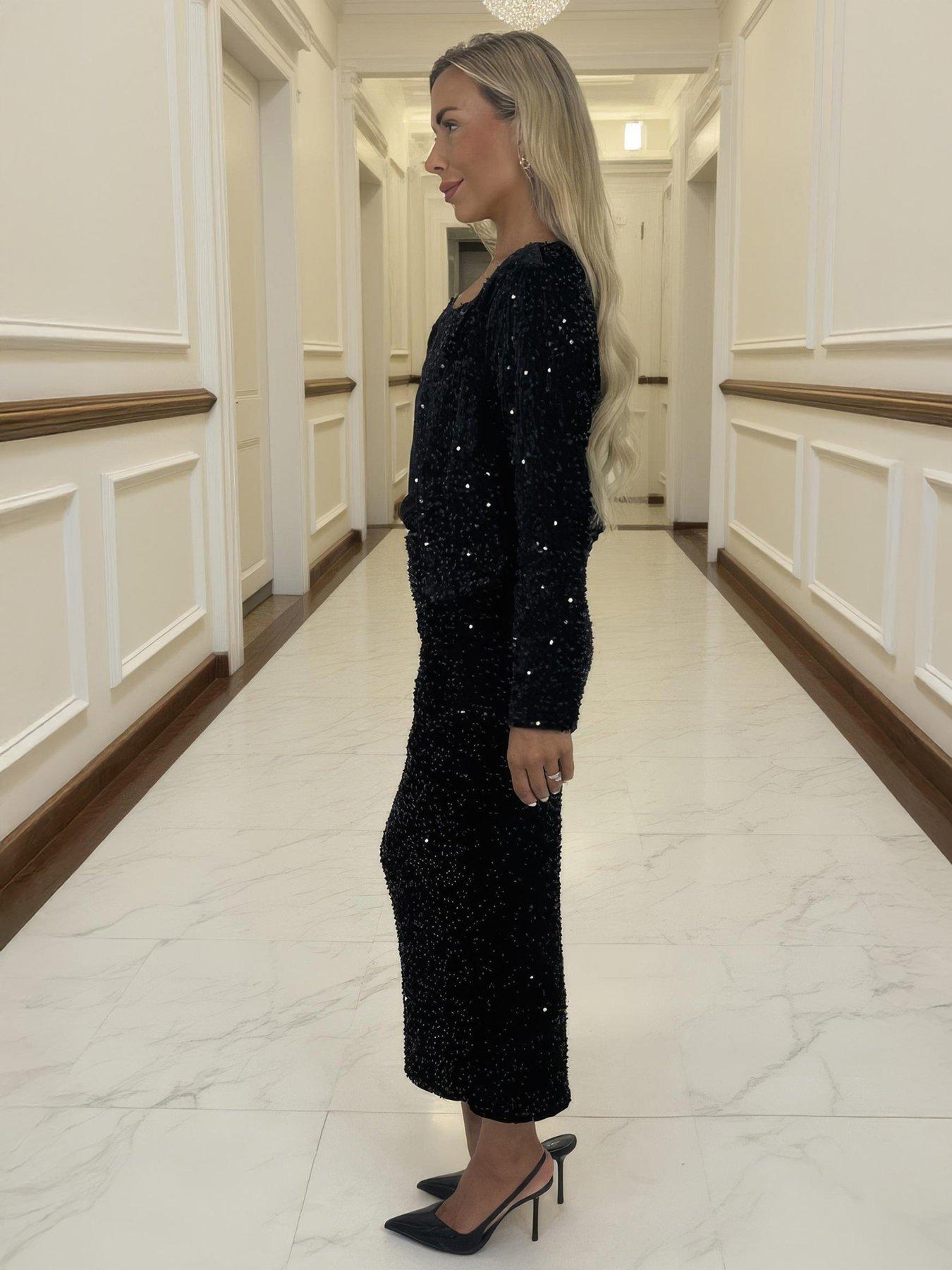 AX Paris Velvet Sequin Open Front Jacket - Black | Littlewoods