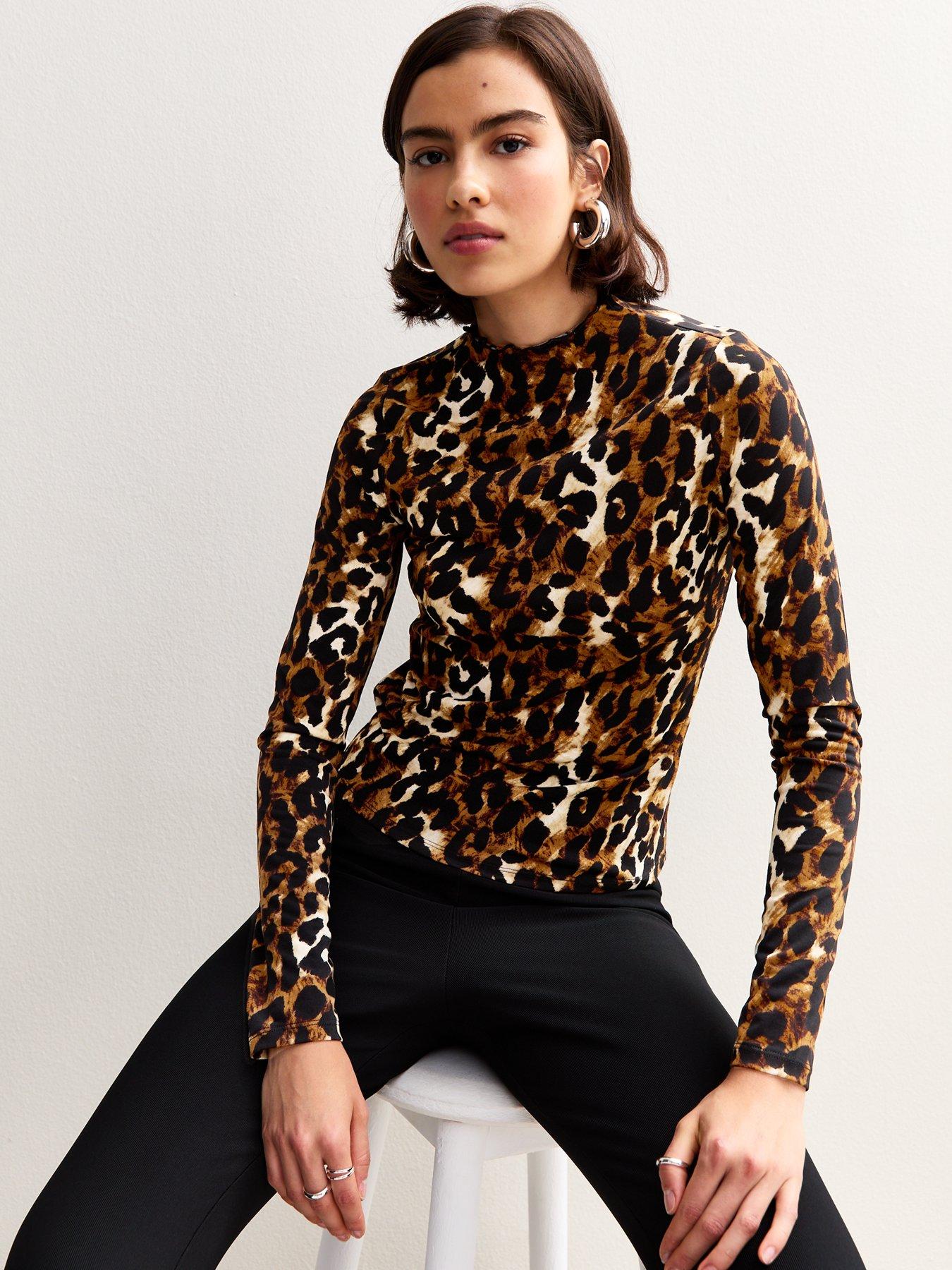 undefined Animal Print Long Sleeve Top - Brown