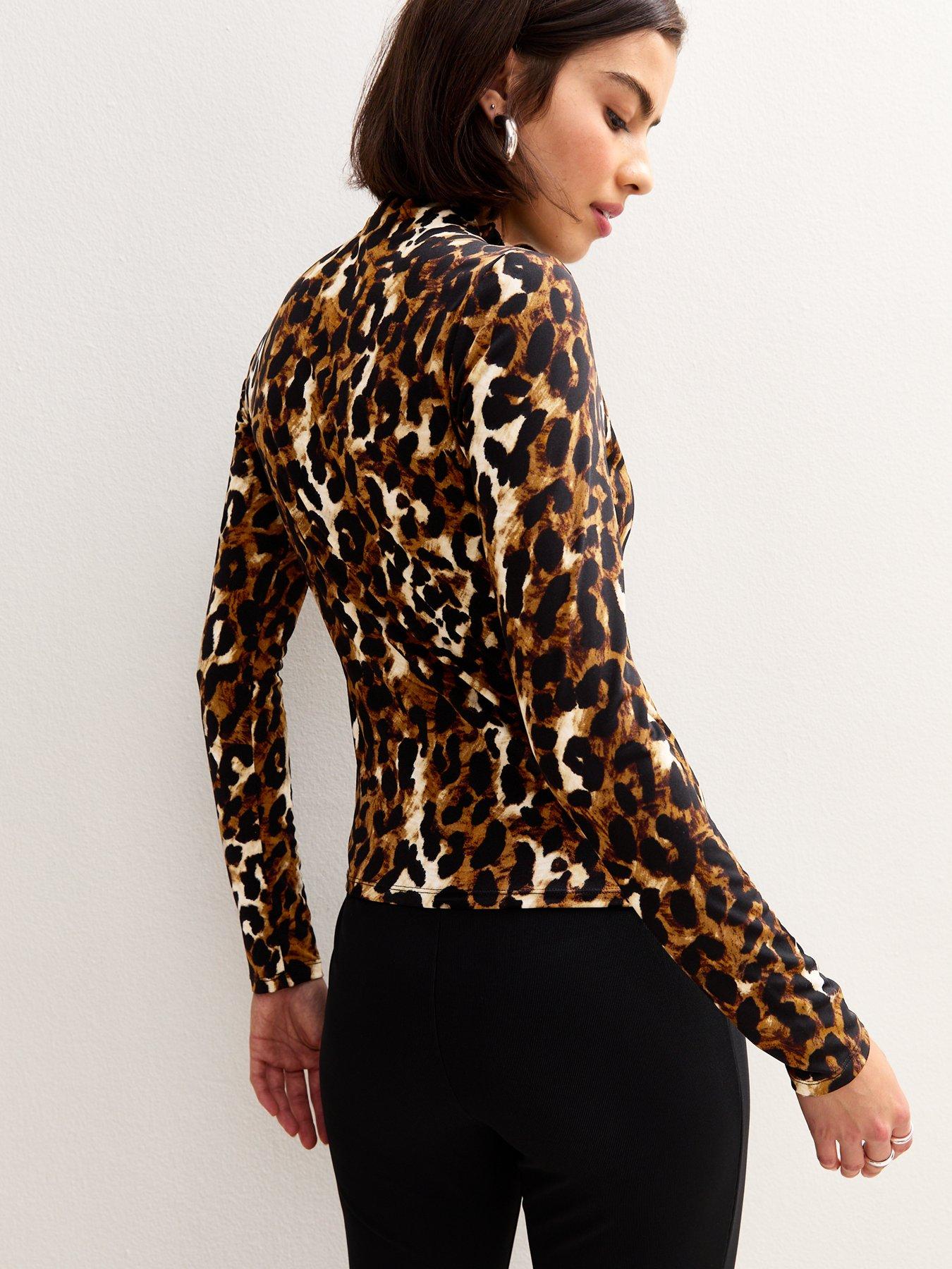 Image 2 of 4 of New Look Animal Print Long Sleeve Top - Brown
