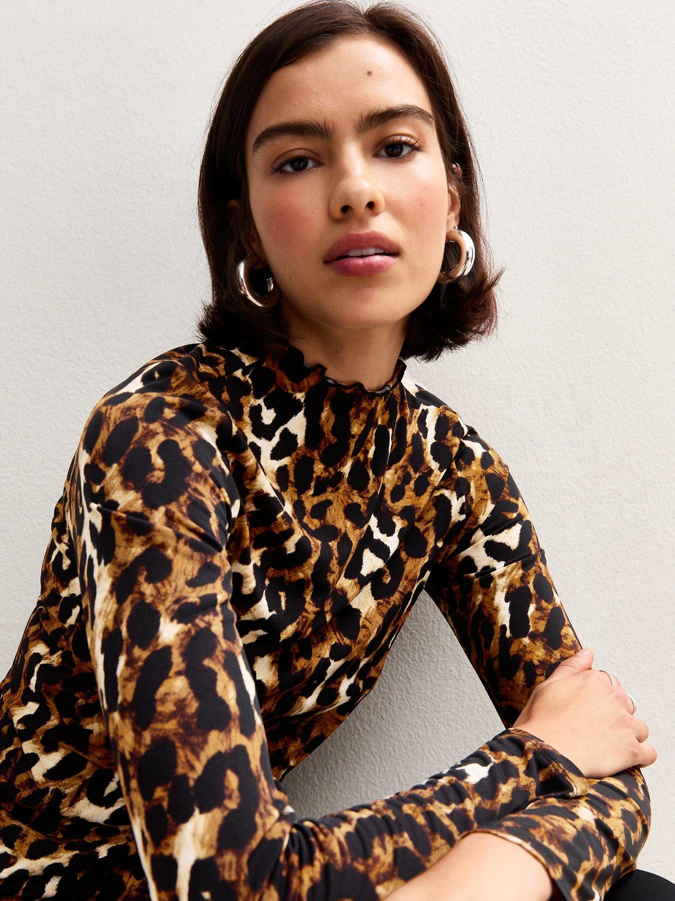 Image 4 of 4 of New Look Animal Print Long Sleeve Top - Brown