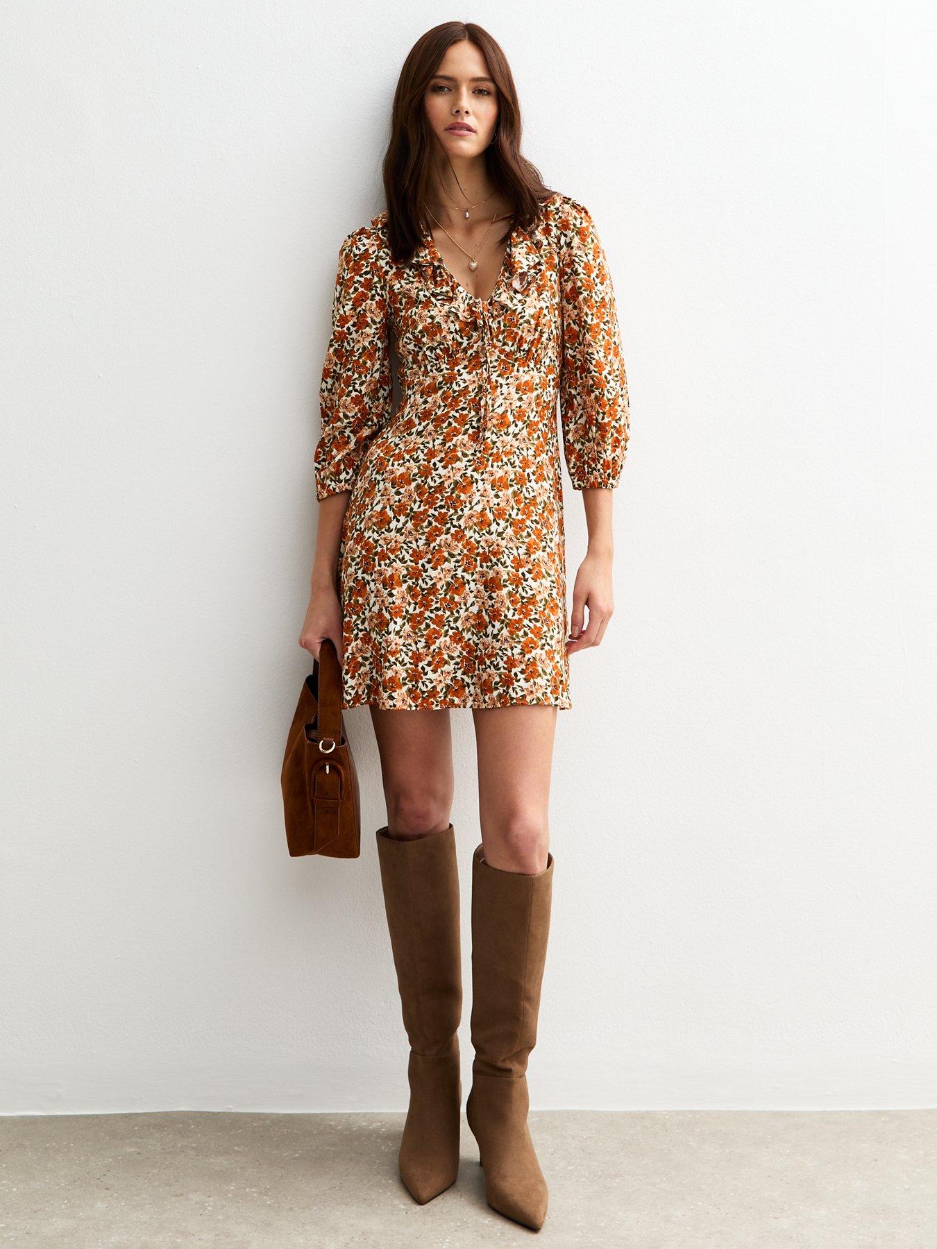 undefined Floral Print Ruffle Collar Mini Dress - Cream