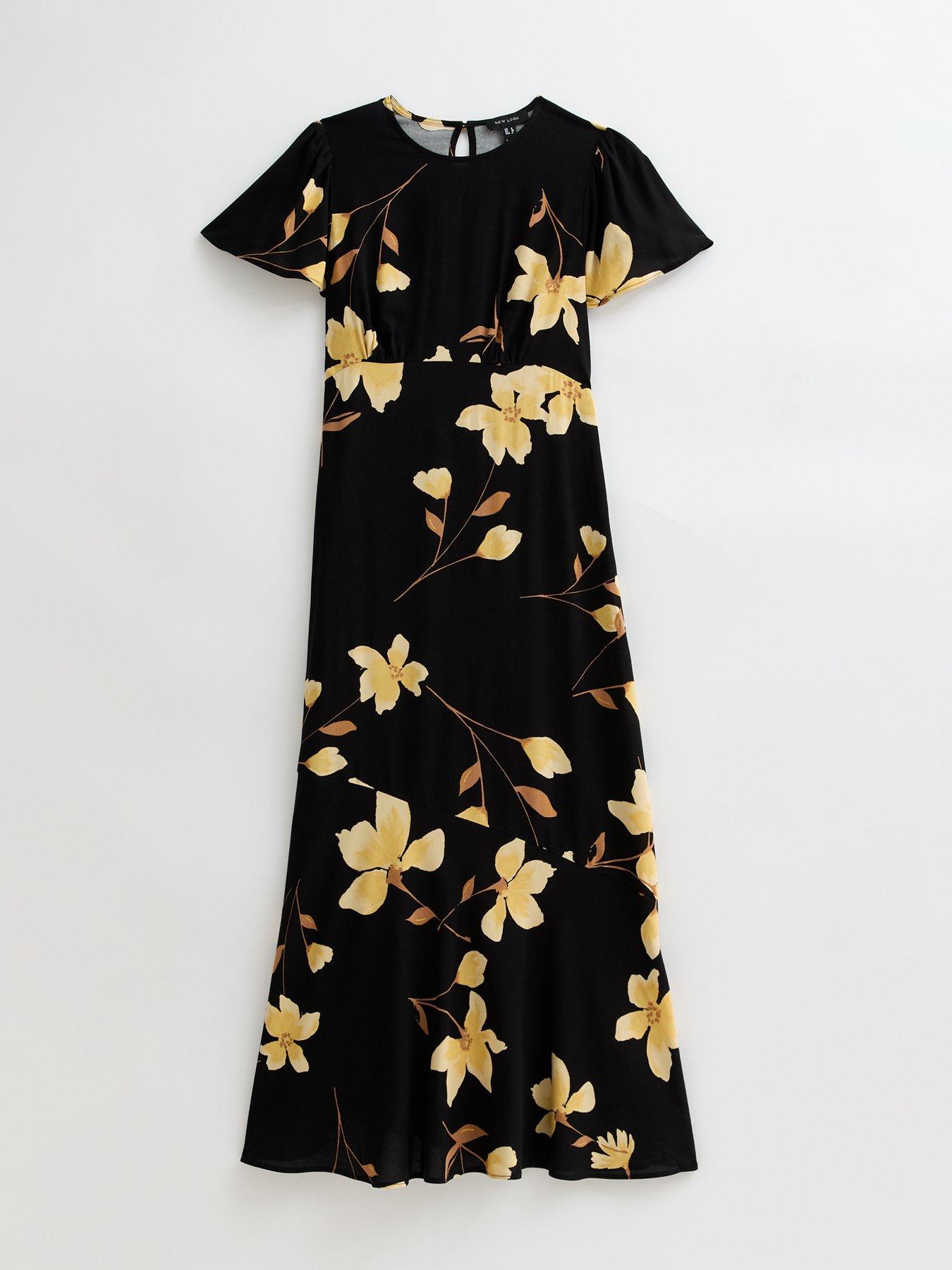  image of new-look-floral-print-tiered-midi-dress-black