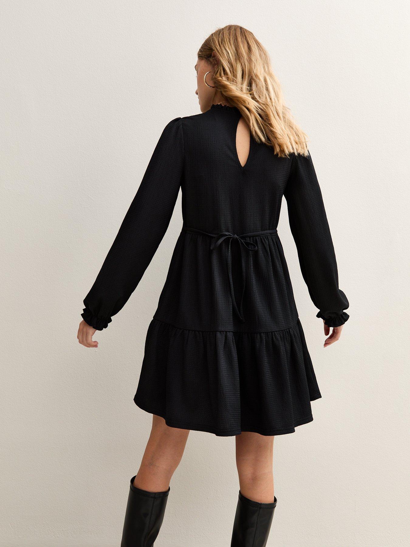 Image 2 of 6 of New Look Smocked Tiered Mini Dress - Black