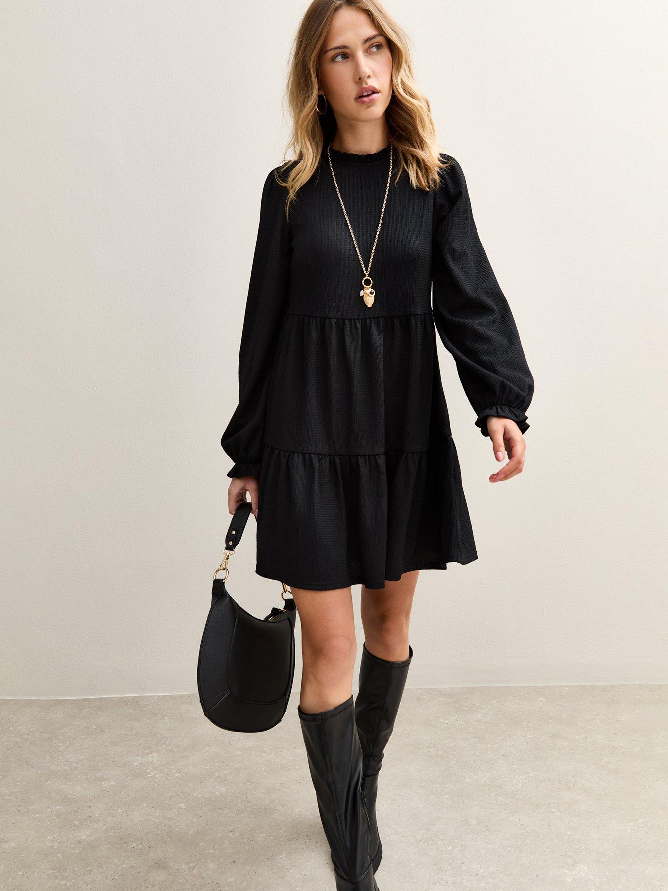 Image 5 of 6 of New Look Smocked Tiered Mini Dress - Black