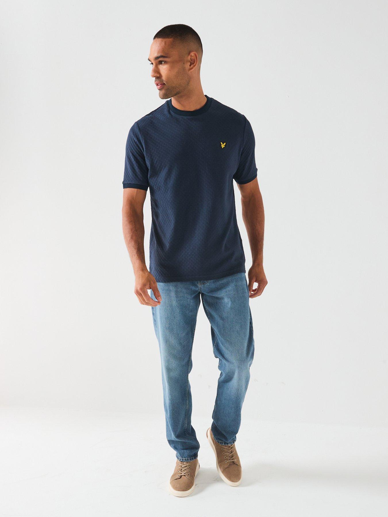 Image 3 of 6 of Lyle & Scott Football Jacquard Relaxed Fit T-Shirt- Navy