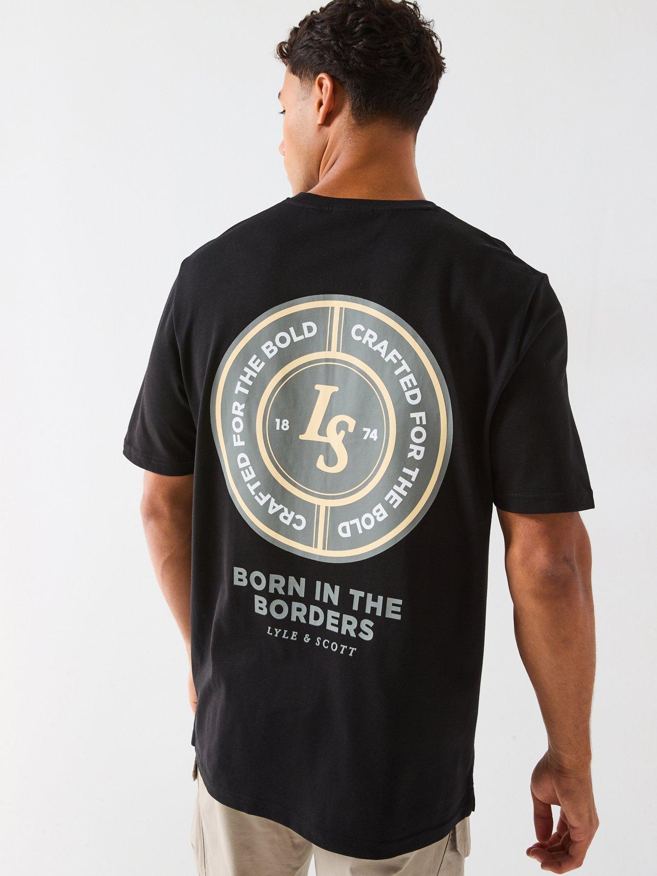 front image of lyle-scott-born-in-the-borders-graphic-t-shirt--black