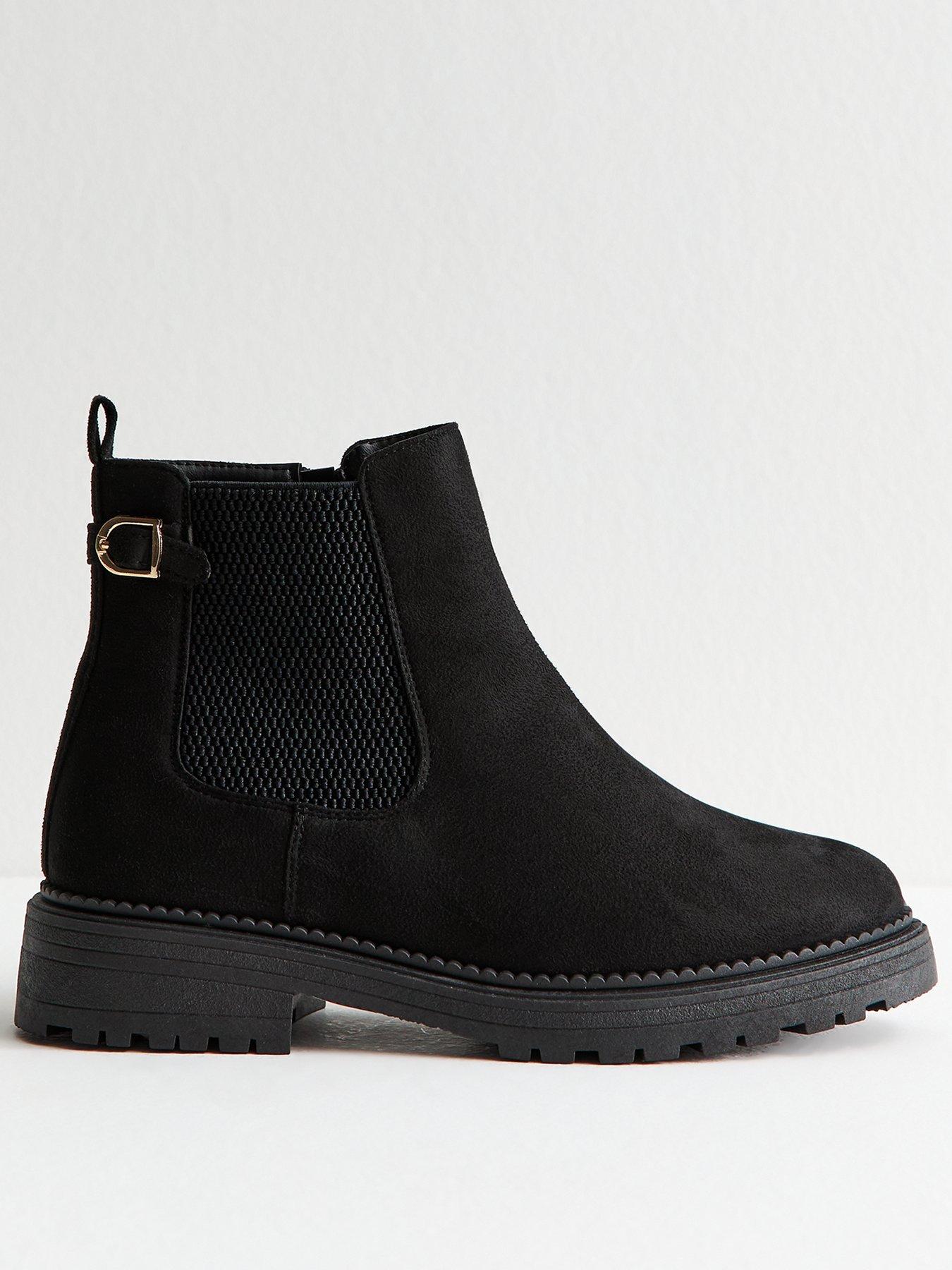 undefined Wide Fit Faux Suede Chunky Chelsea Boots - Black