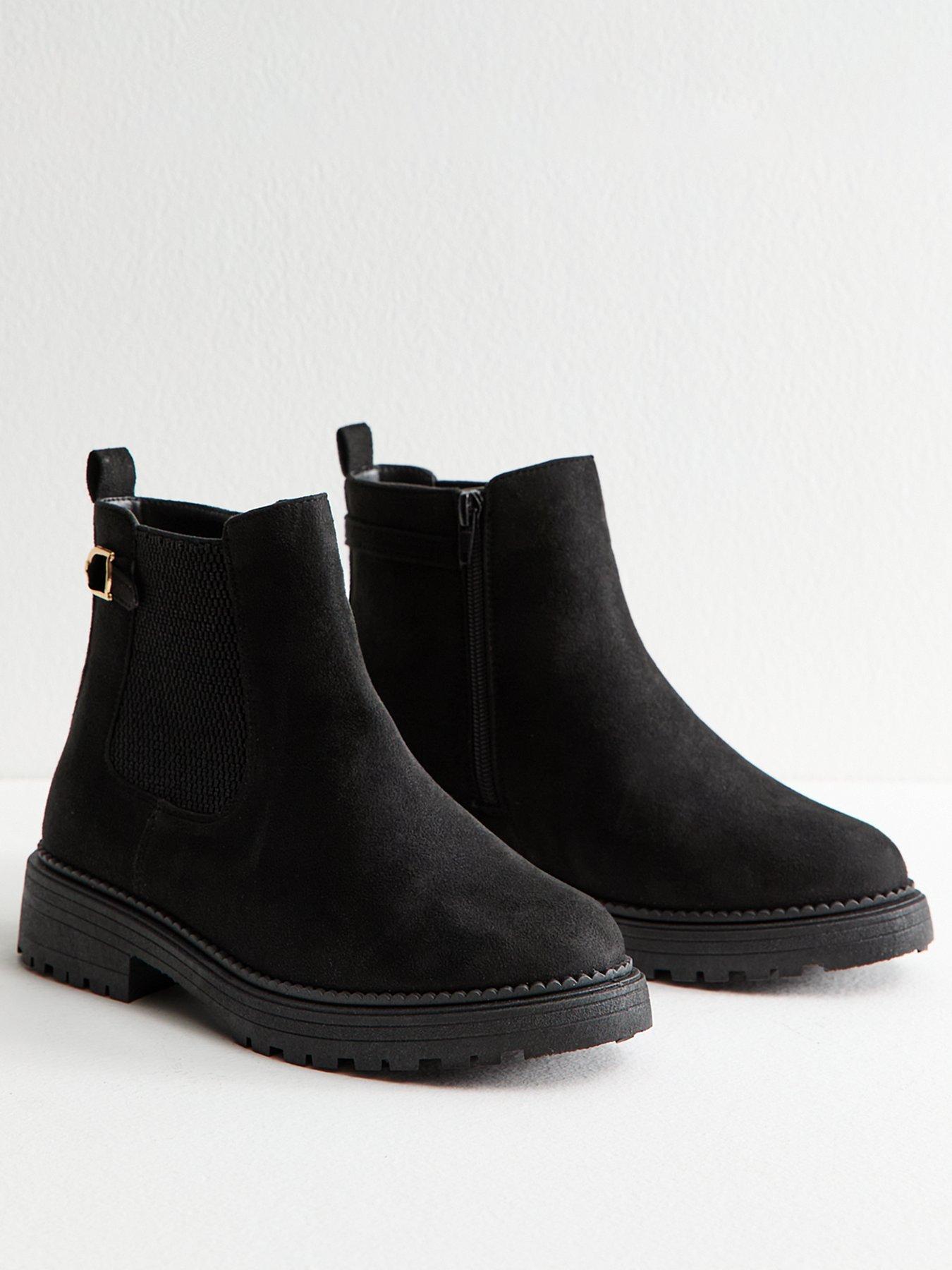 Image 2 of 6 of New Look Wide Fit Faux Suede Chunky Chelsea Boots - Black