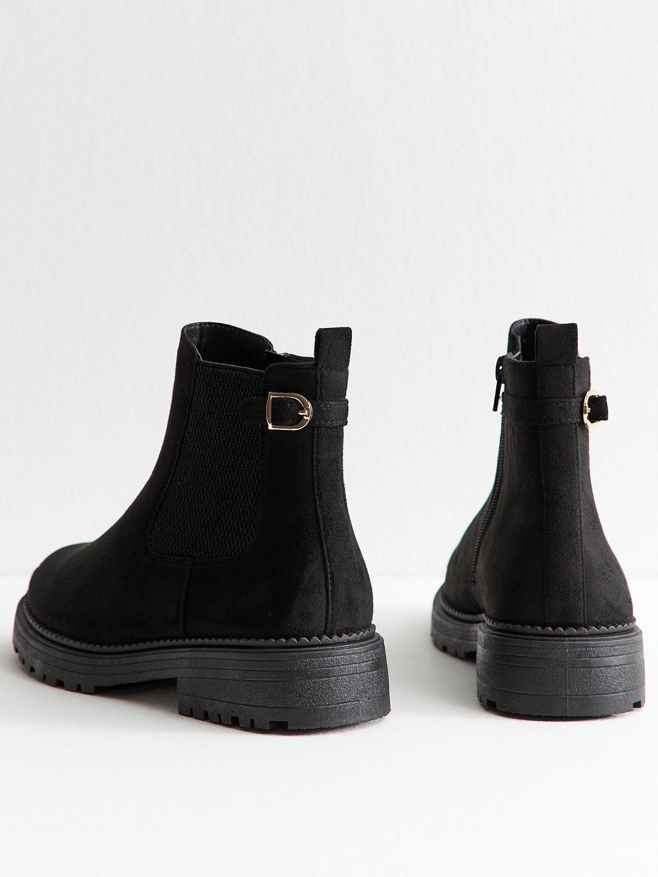 Image 3 of 6 of New Look Wide Fit Faux Suede Chunky Chelsea Boots - Black
