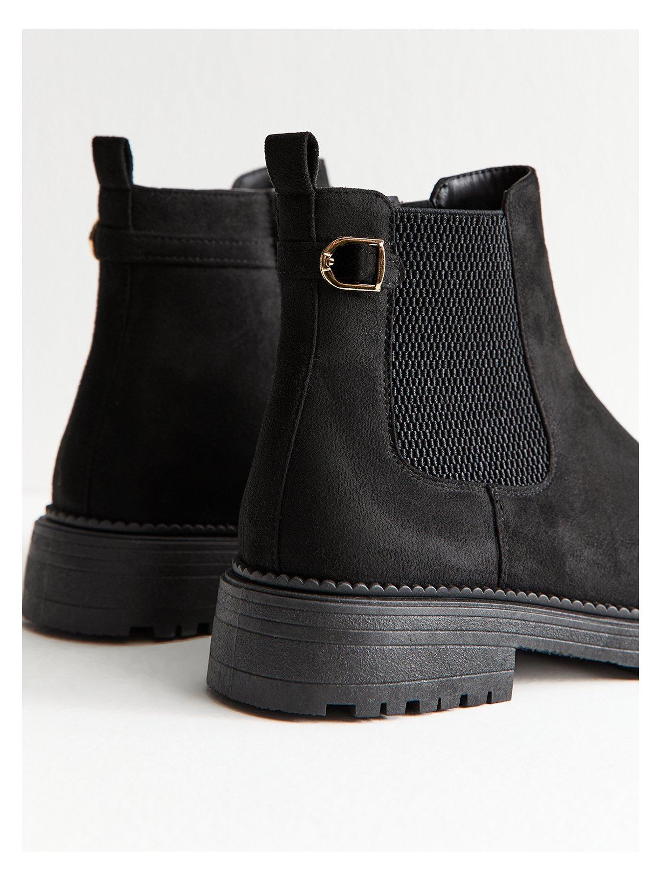 Image 4 of 6 of New Look Wide Fit Faux Suede Chunky Chelsea Boots - Black