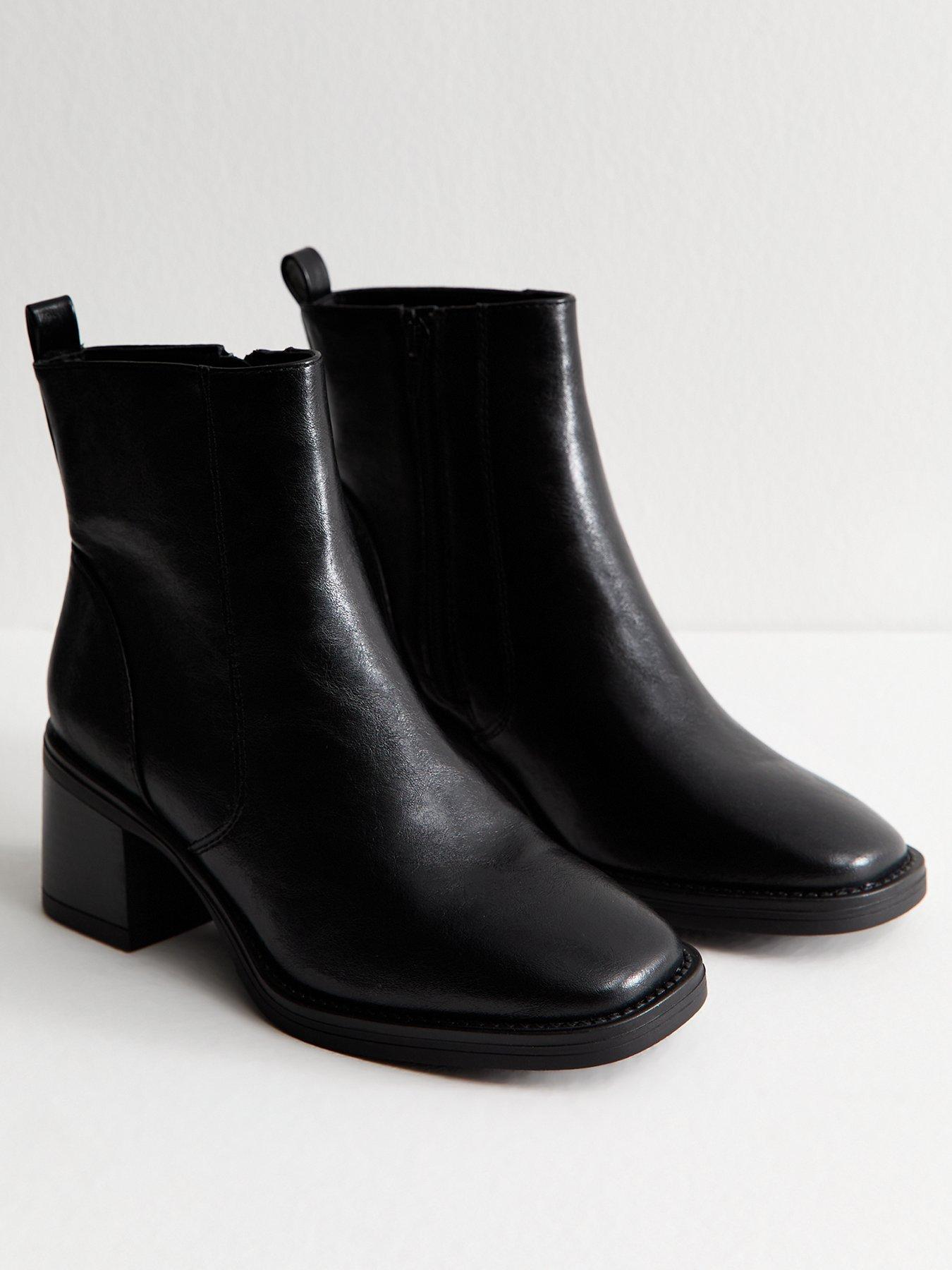 Image 2 of 5 of New Look Black Faux Leather Block Heel Ankle Boots