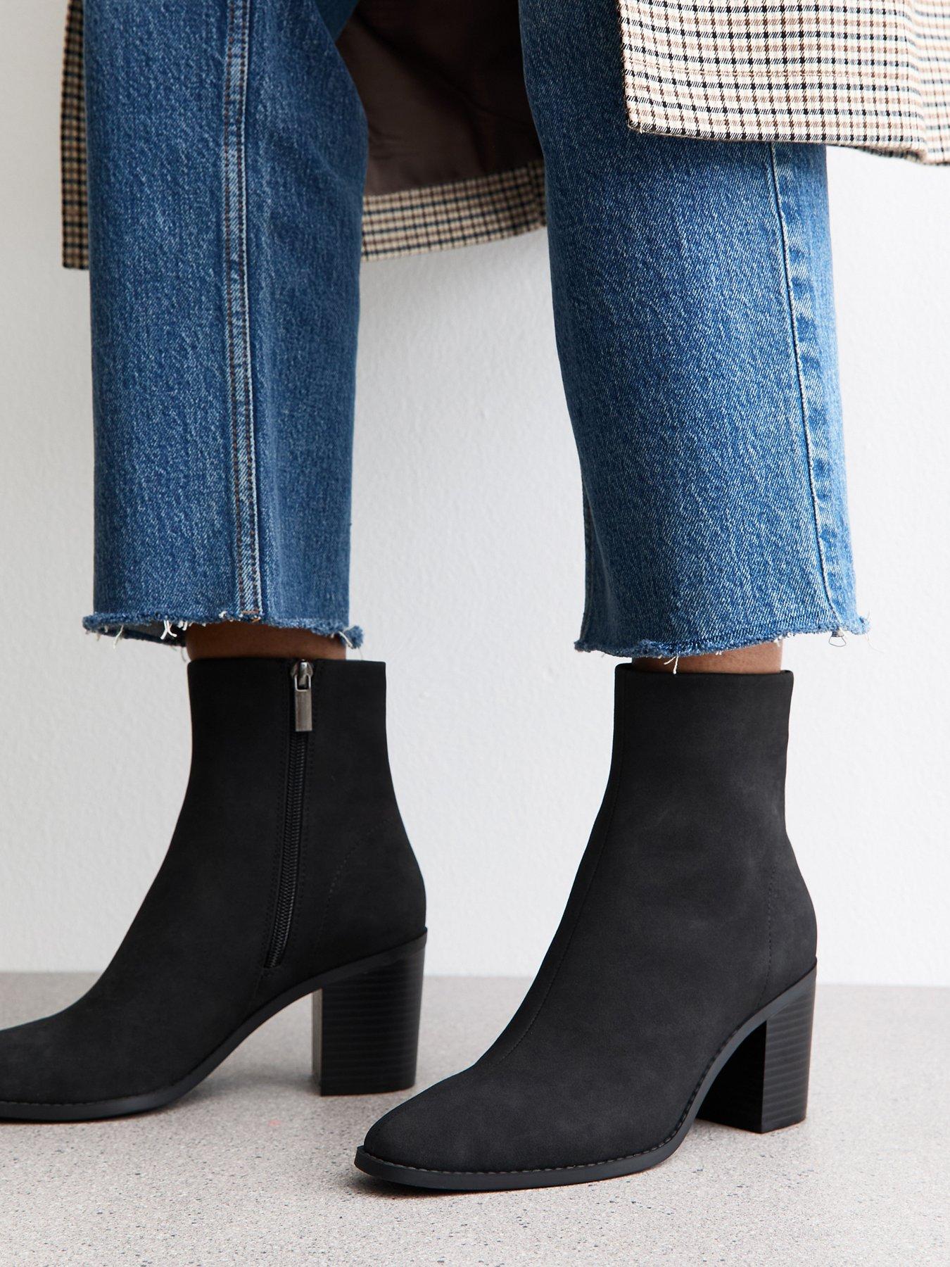 New Look Faux Suede Almond Toe Ankle Boots - Black