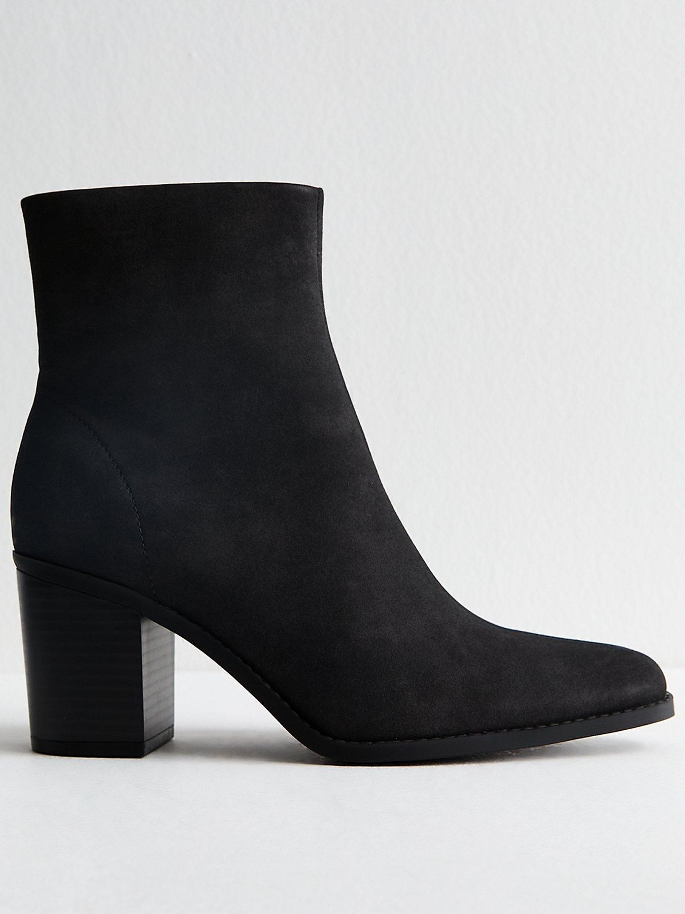 undefined Faux Suede Almond Toe Ankle Boots - Black