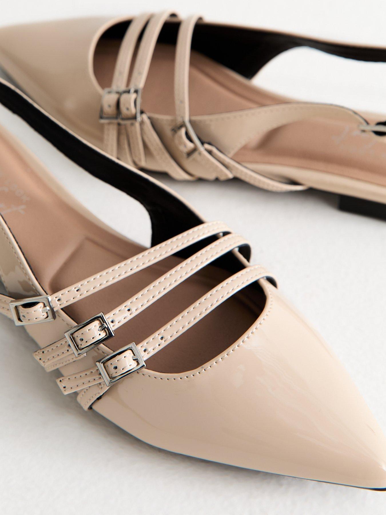 Image 5 of 5 of New Look Off Faux Leather Strappy Slingback Pumps - Beige