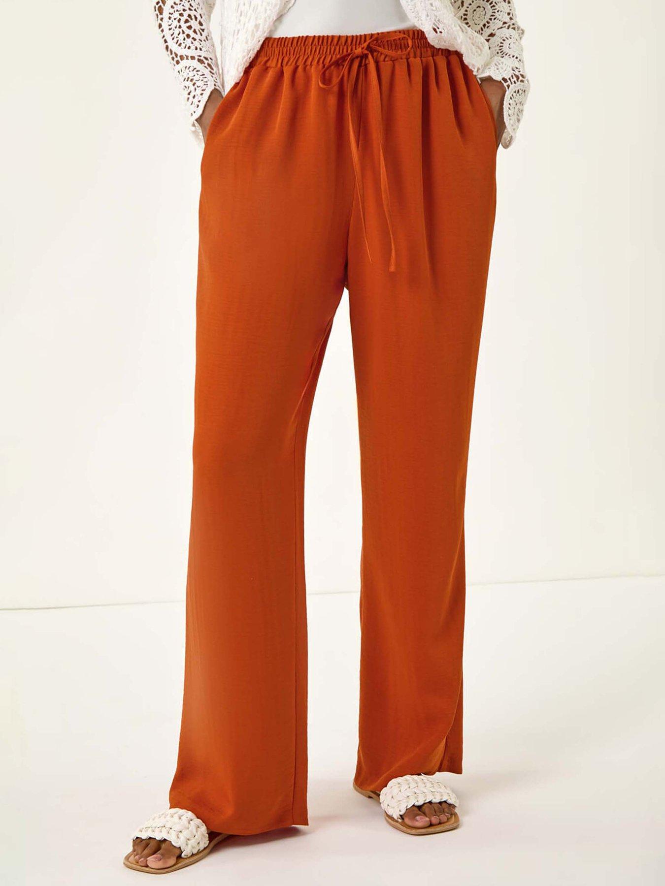 undefined Elastic Waist Wide Leg Pocket Trouser - Orange