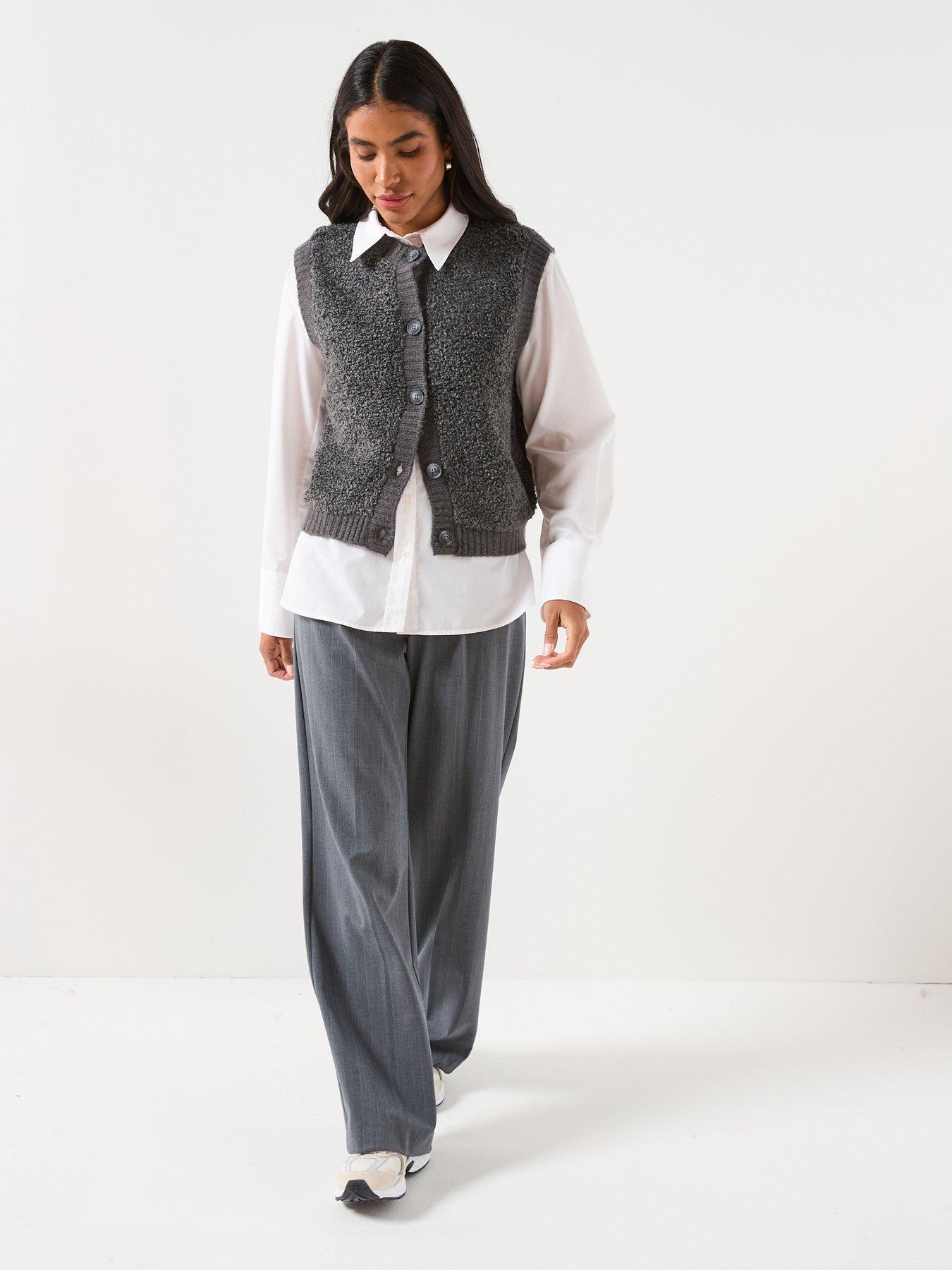  image of jdy-sleeveless-button-boucle-knit-vest-grey