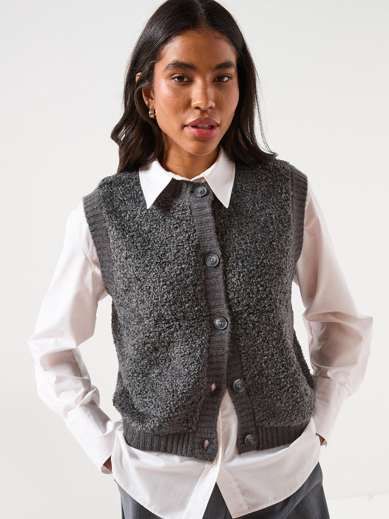  image of jdy-sleeveless-button-boucle-knit-vest-grey