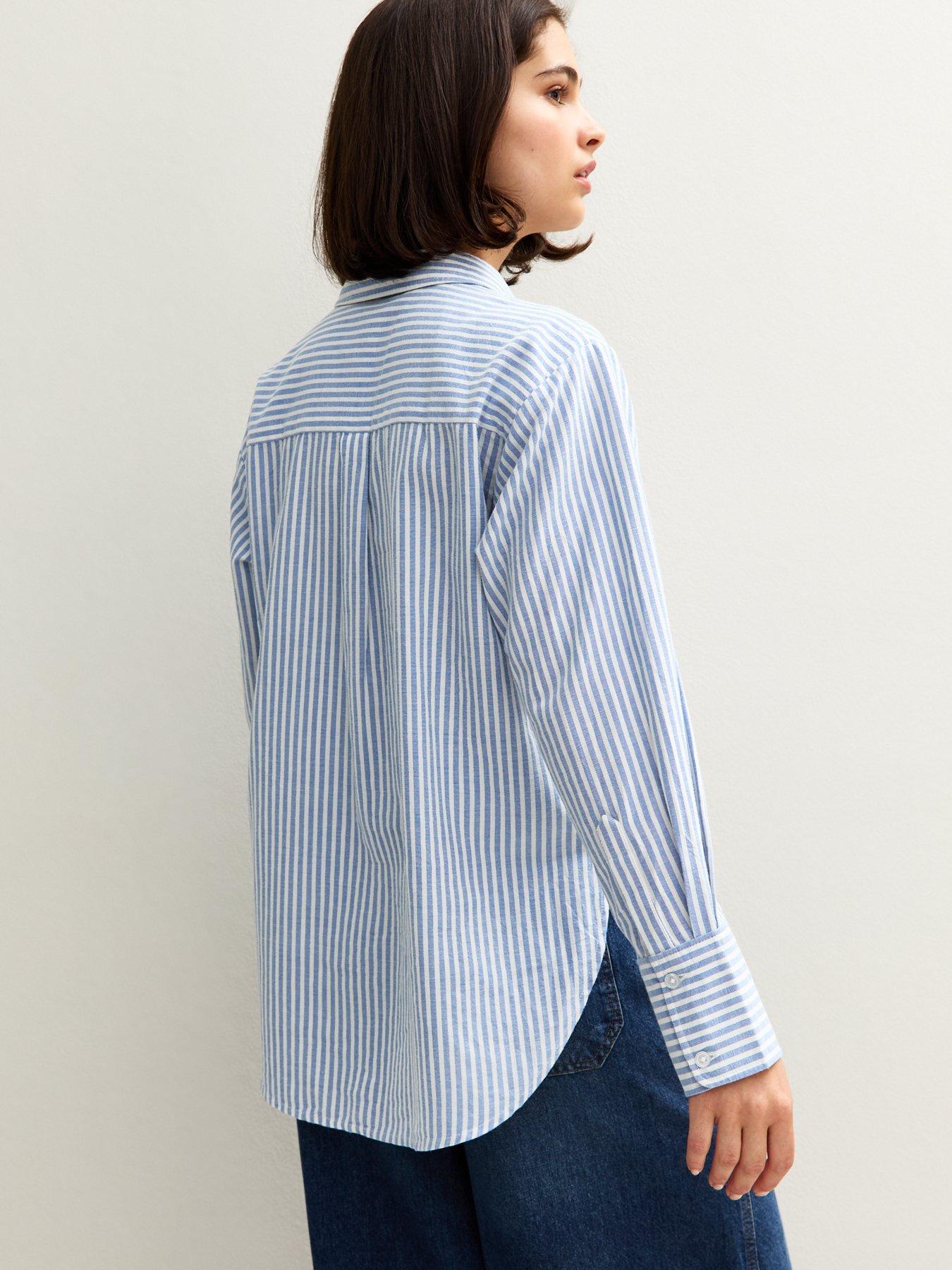 stillFront image of new-look-striped-long-sleeve-oxford-shirt-blue