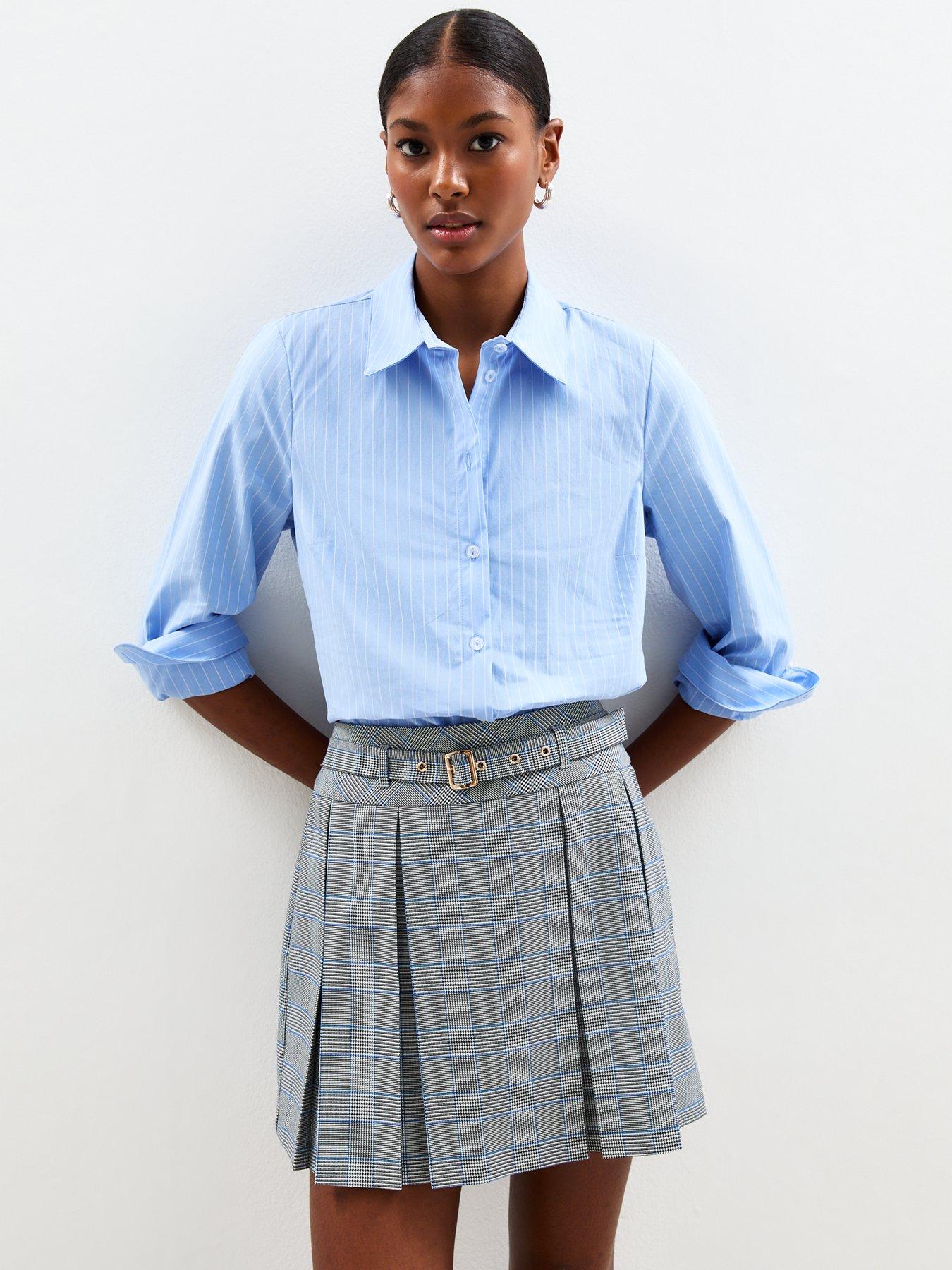  image of new-look-striped-slim-fit-poplin-shirt-blue