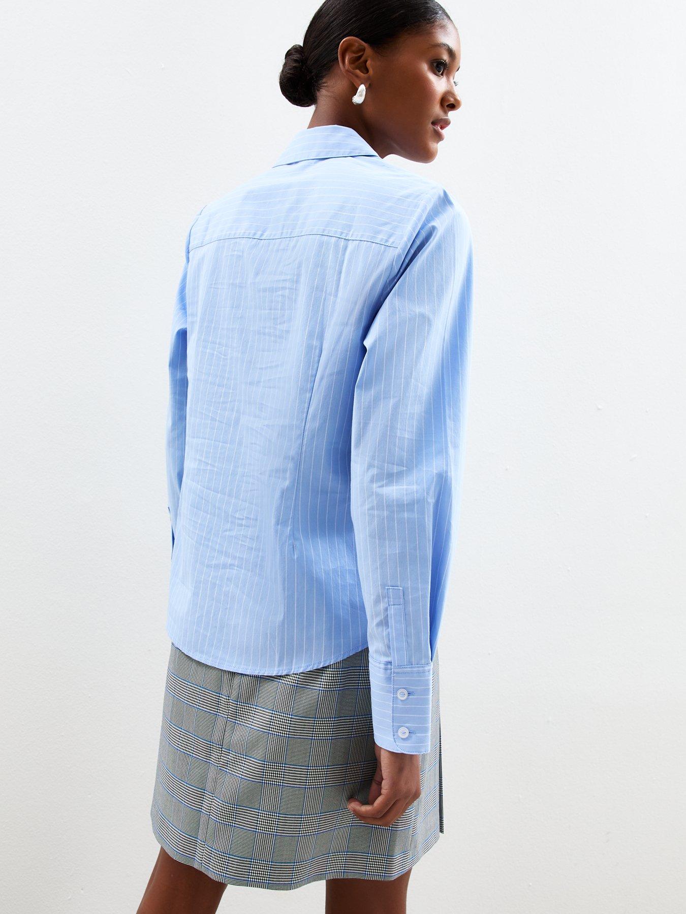  image of new-look-striped-slim-fit-poplin-shirt-blue