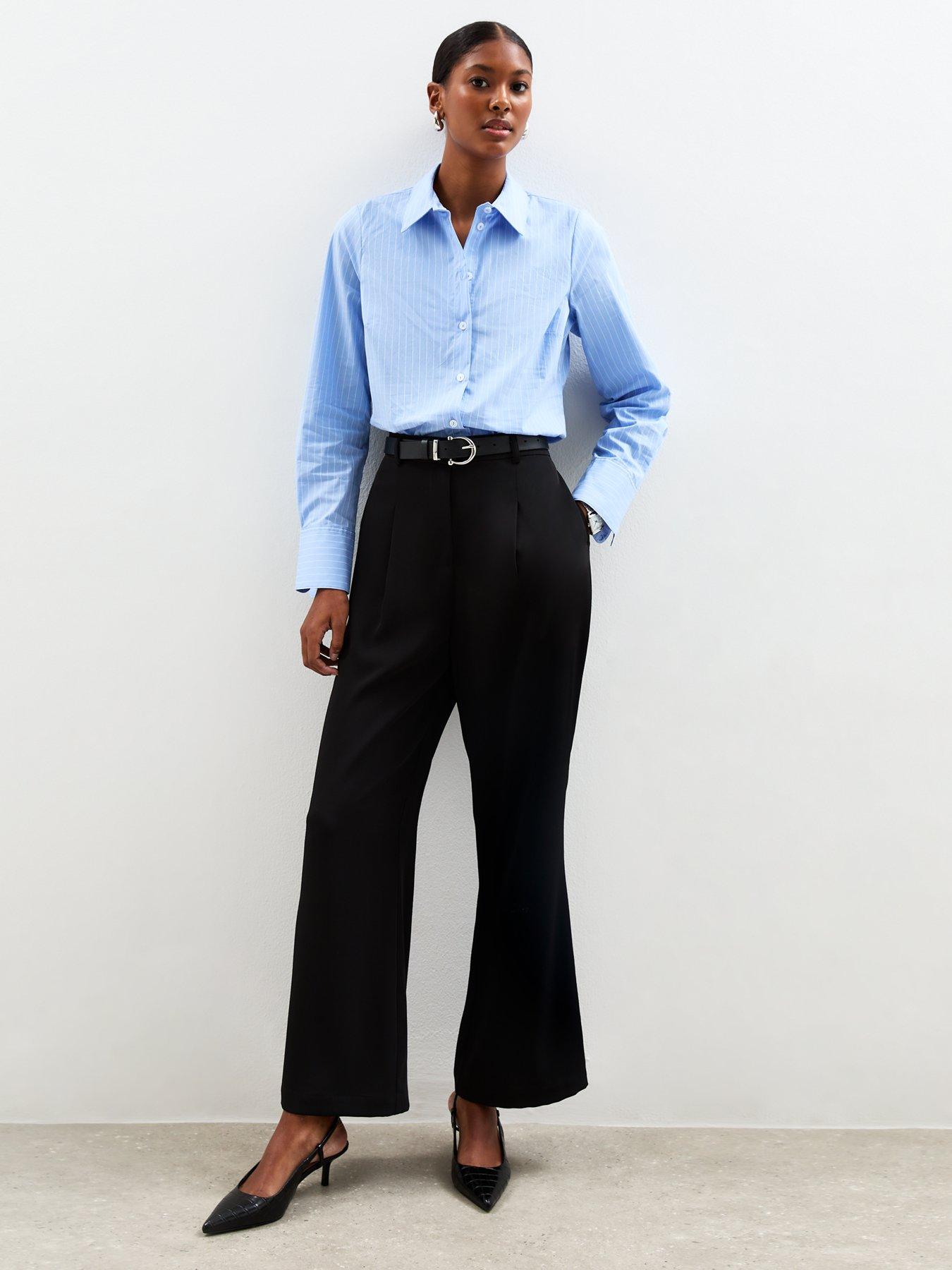  image of new-look-striped-slim-fit-poplin-shirt-blue