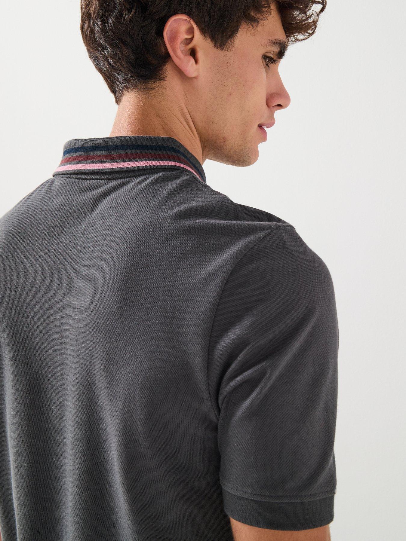  image of lyle-scott-striped-tipped-polo-shirt-black