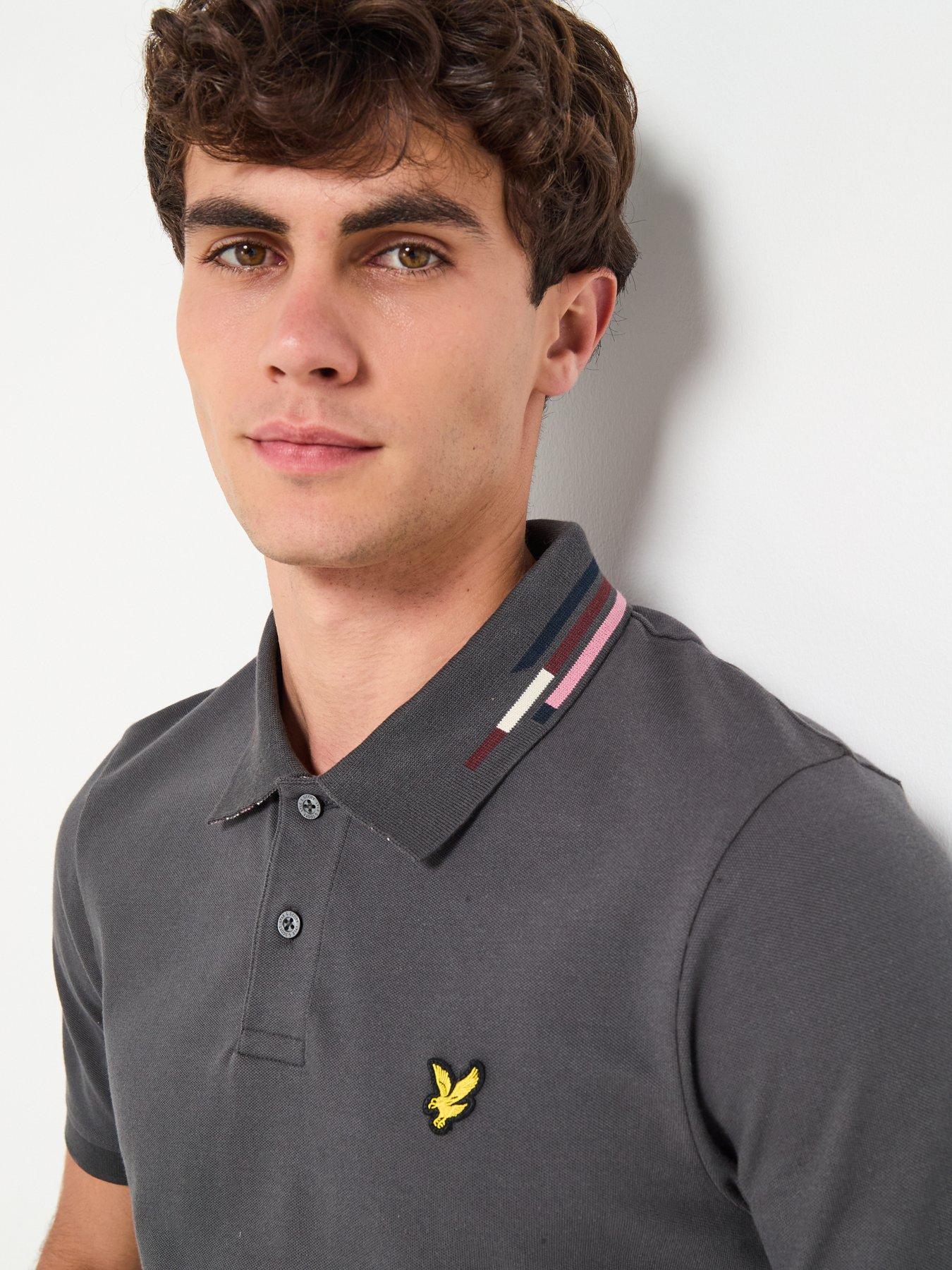  image of lyle-scott-striped-tipped-polo-shirt-black