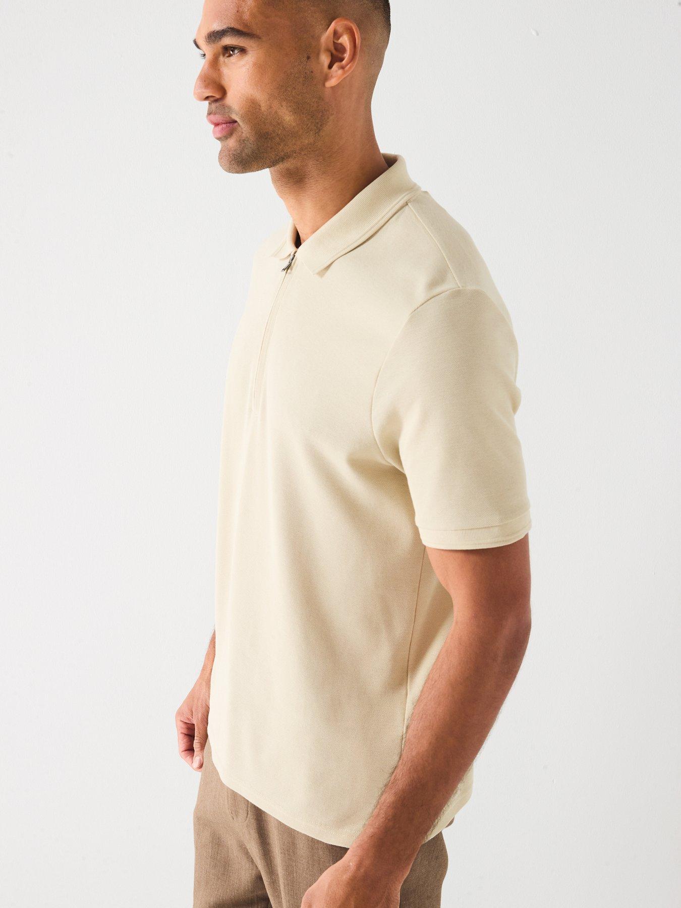  image of lyle-scott-ottoman-half-zip-polo-shirt--cream