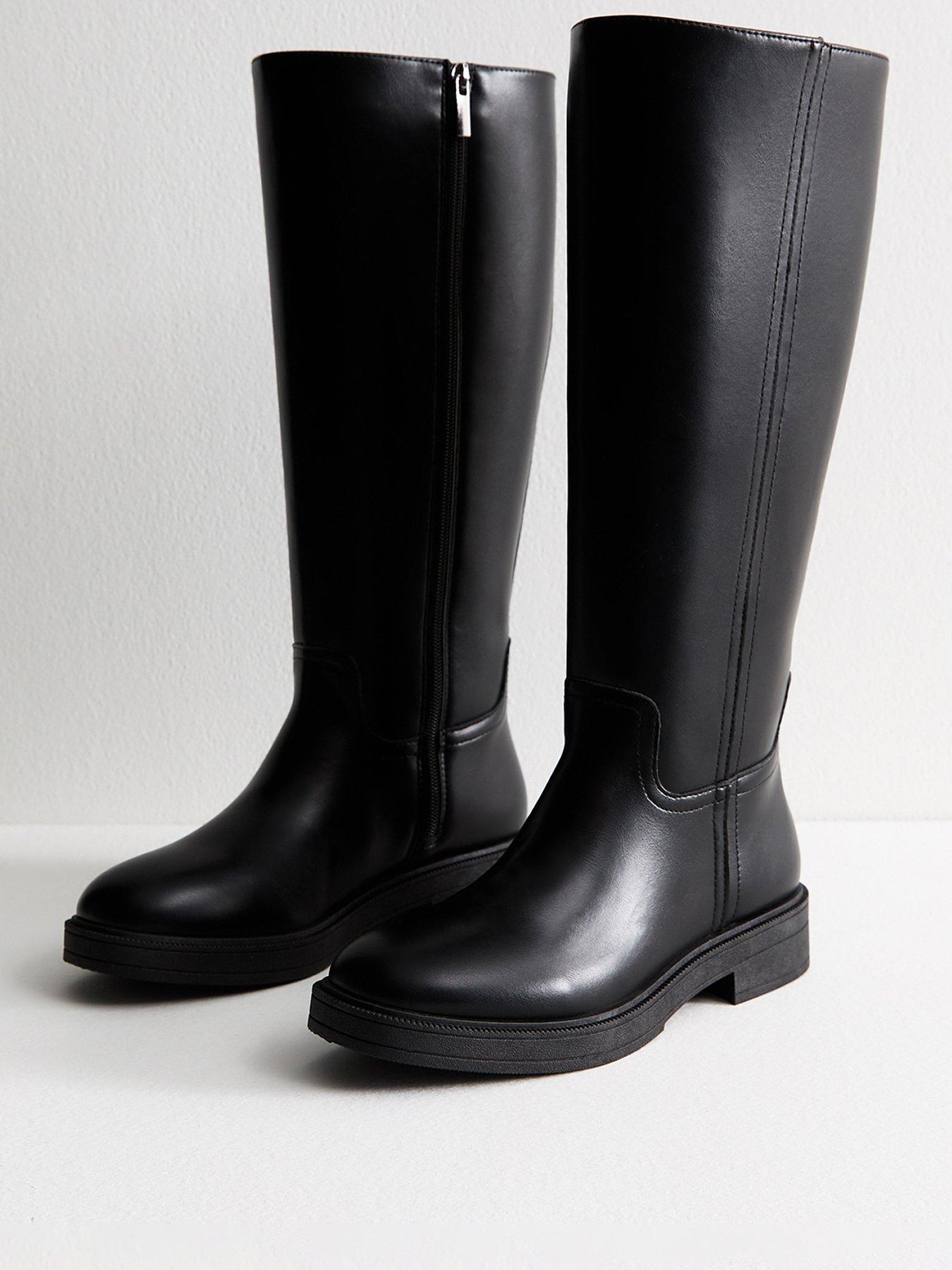 image of new-look-black-faux-leather-knee-high-riding-boots