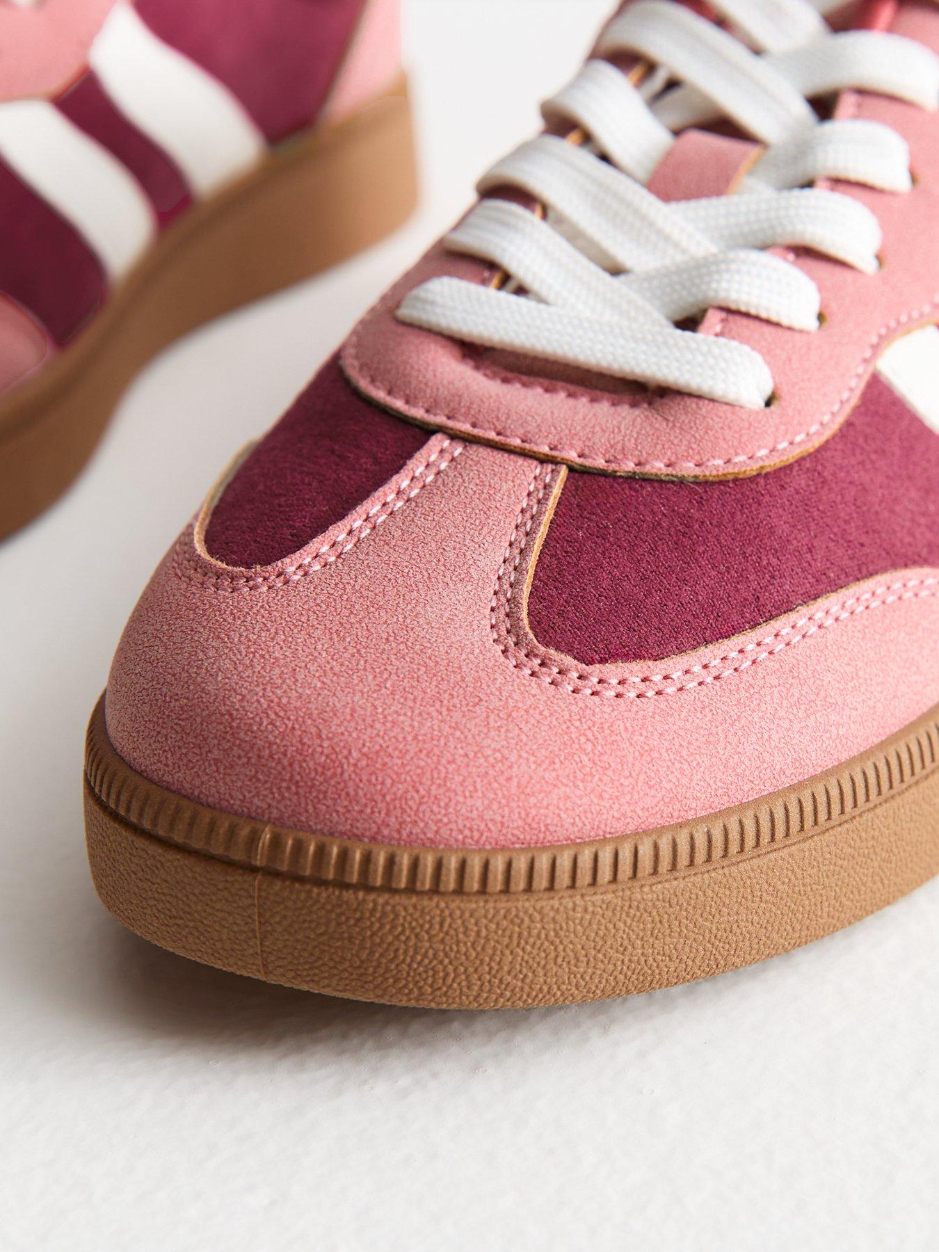 Image 5 of 6 of New Look Faux Suede Contrast Panelled Lace Up Trainers - Pink