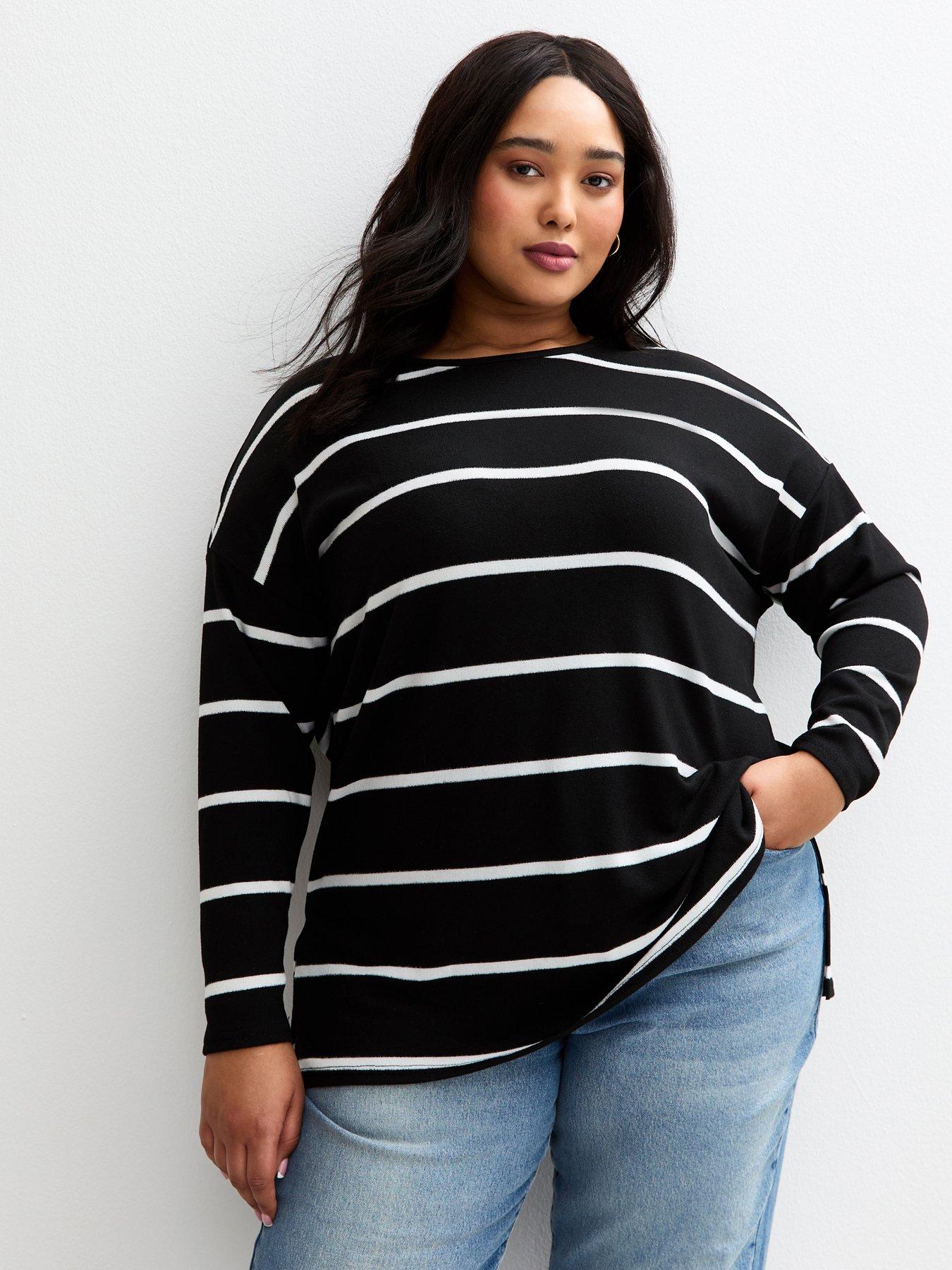 front image of new-look-curves-soft-touch-striped-long-sleeve-top-black