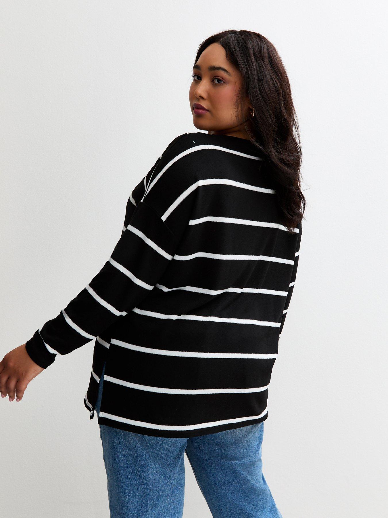 stillFront image of new-look-curves-soft-touch-striped-long-sleeve-top-black