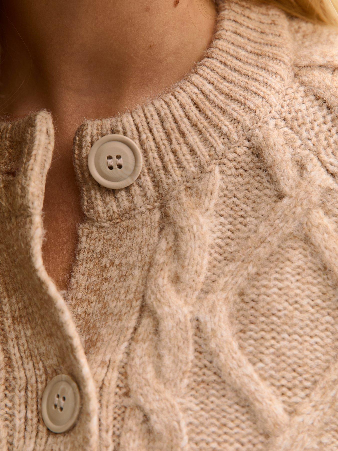  image of new-look-camel-cable-knit-crew-neck-cardigan-camel