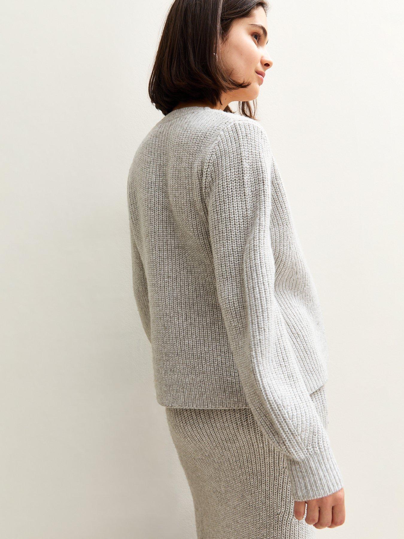 Image 2 of 4 of New Look Ribbed Knit Single Button Cardigan - Grey